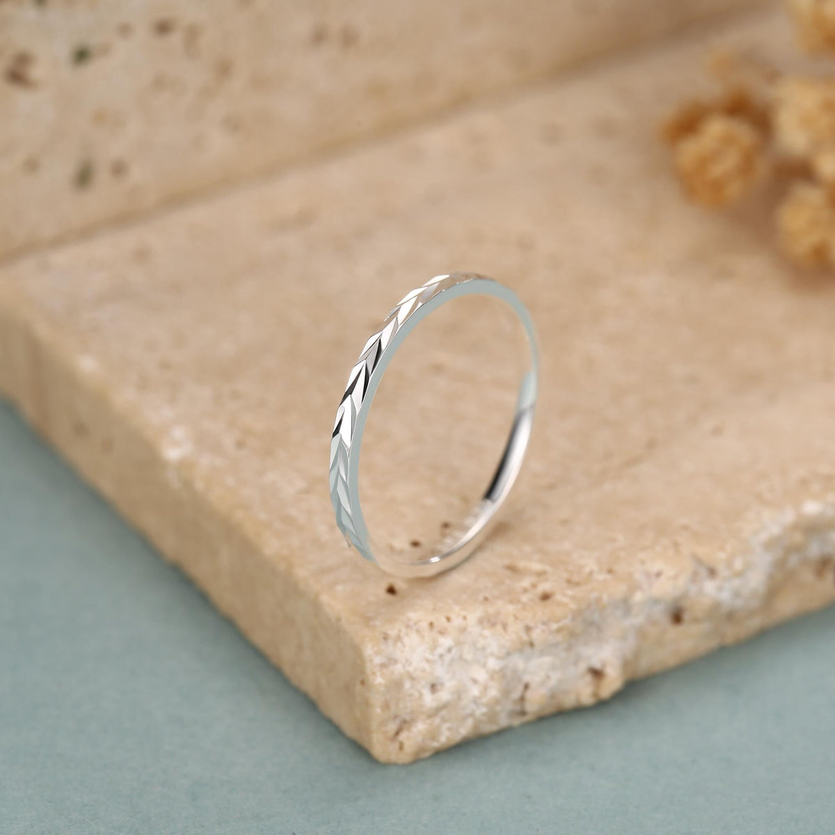 Sterling Silver Faceted Stacking Ring Minimalist Geometric Band