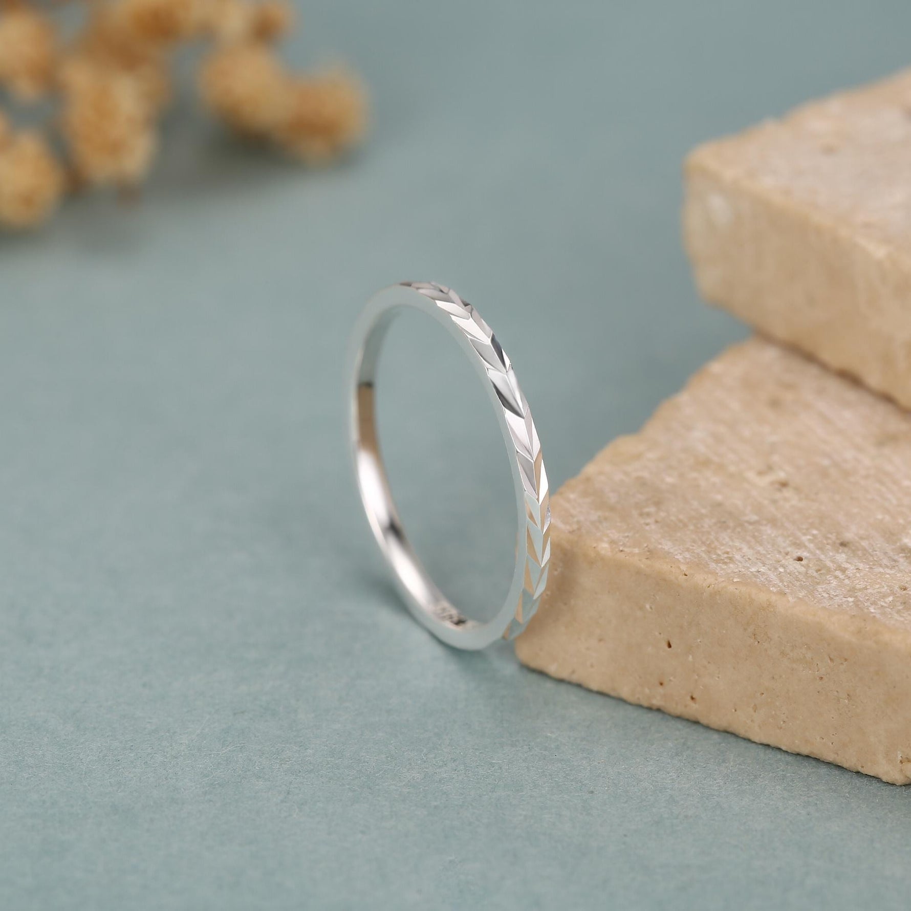 Sterling Silver Faceted Stacking Ring Minimalist Geometric Band