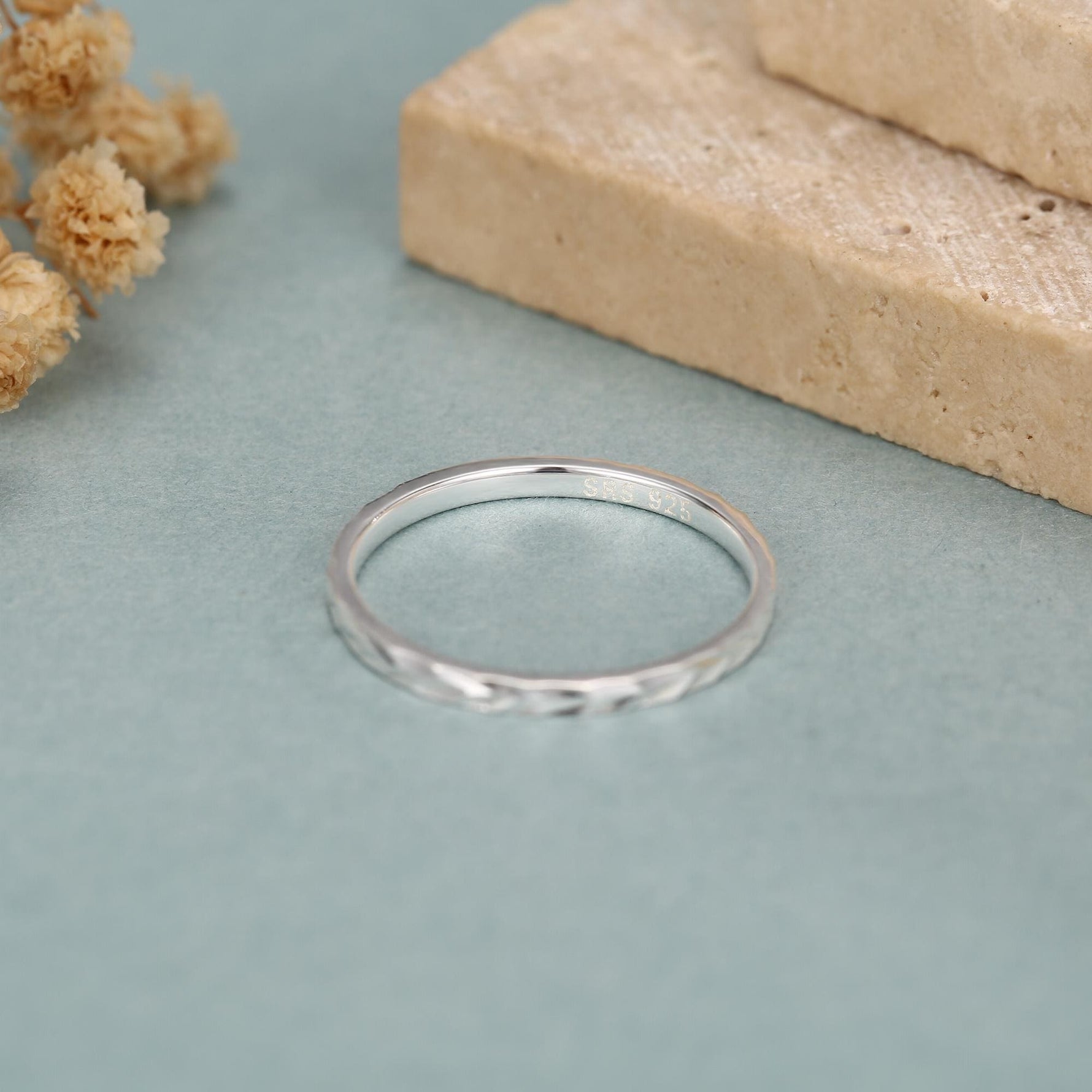 Sterling Silver Faceted Stacking Ring Minimalist Geometric Band