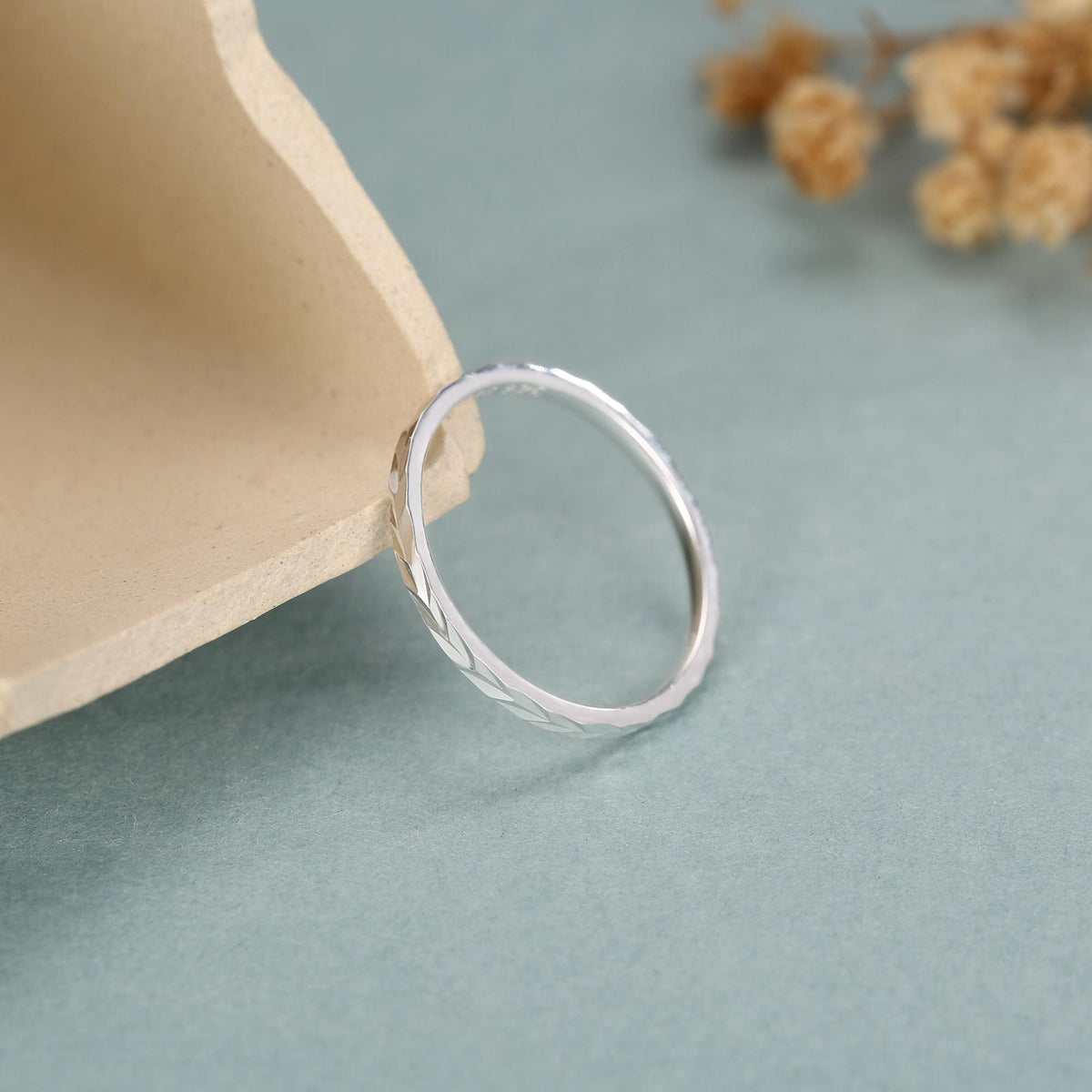 Sterling Silver Faceted Stacking Ring Minimalist Geometric Band