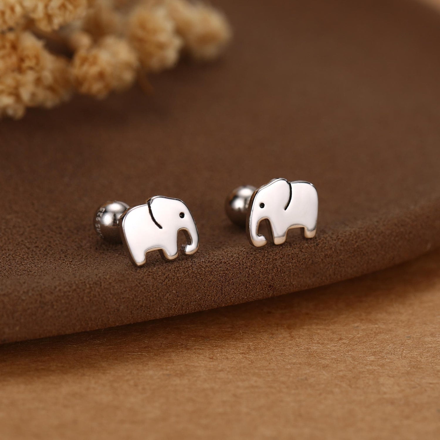 Sterling Silver Elephant 16G Screw Back Flat Back Stud Earrings