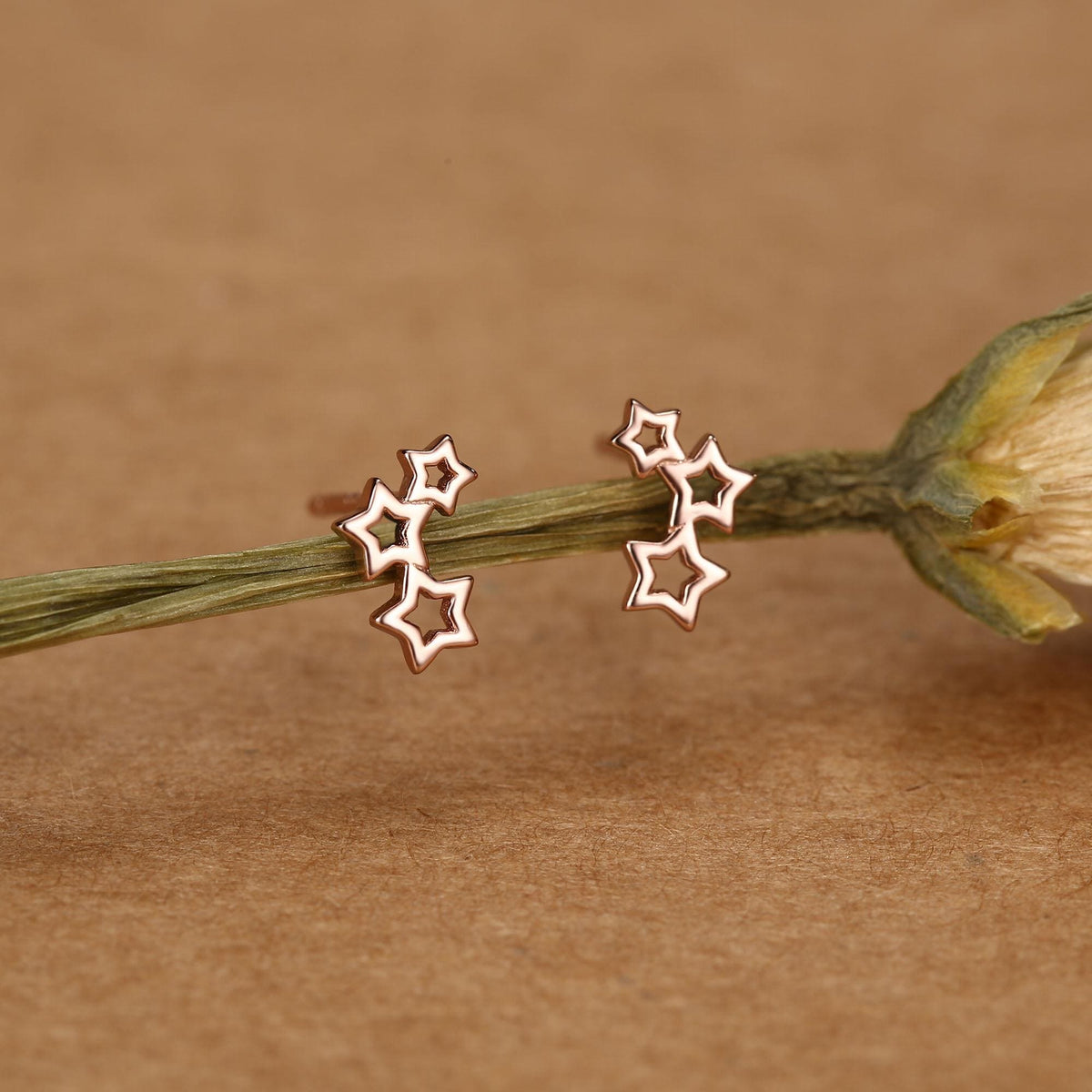 Sterling Silver Triple Star Climber Stud Earrings