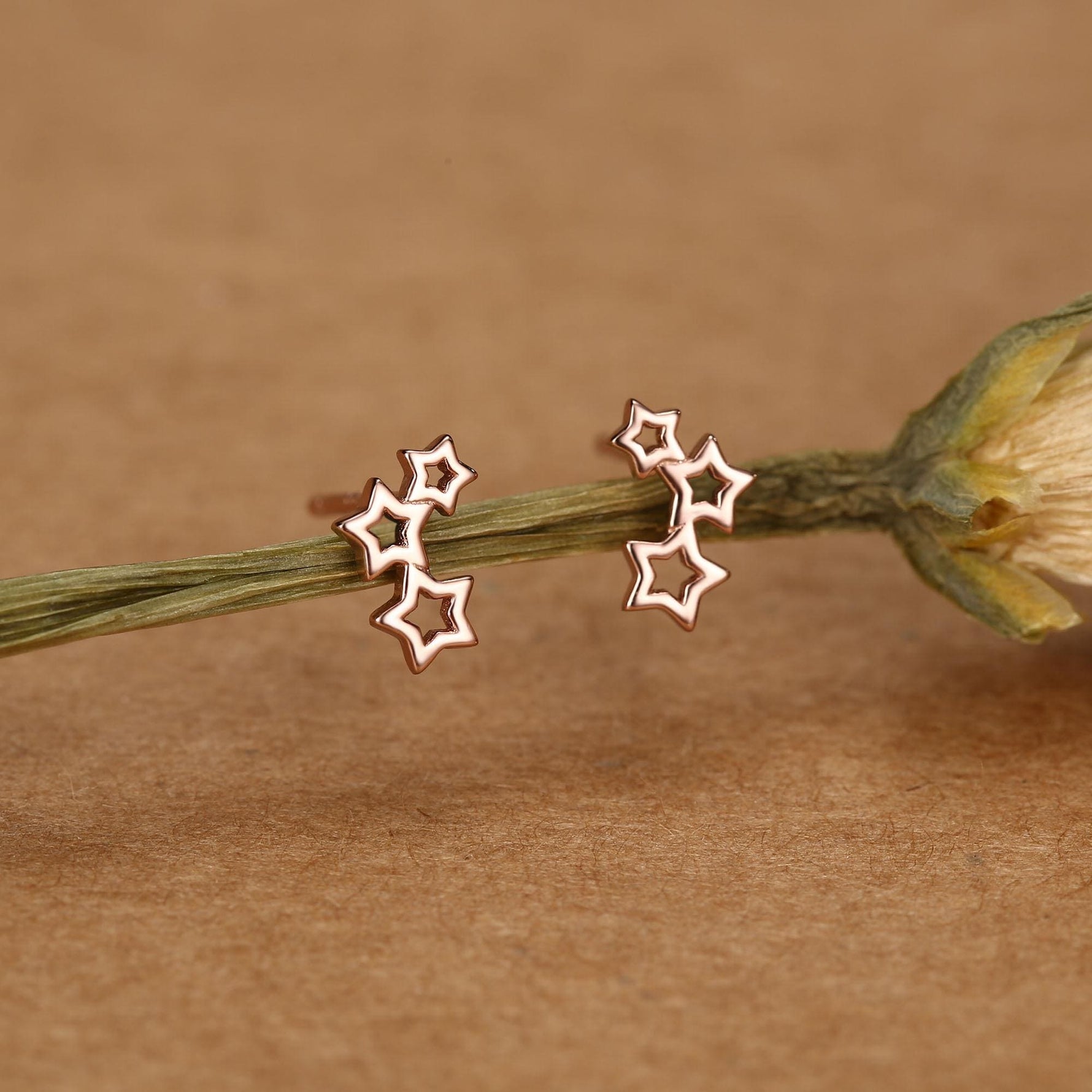Sterling Silver Triple Star Climber Stud Earrings
