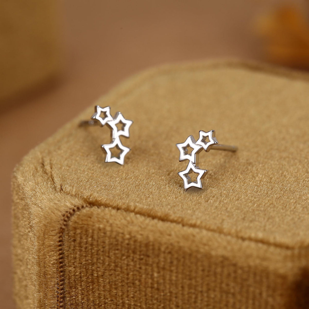 Sterling Silver Triple Star Climber Stud Earrings