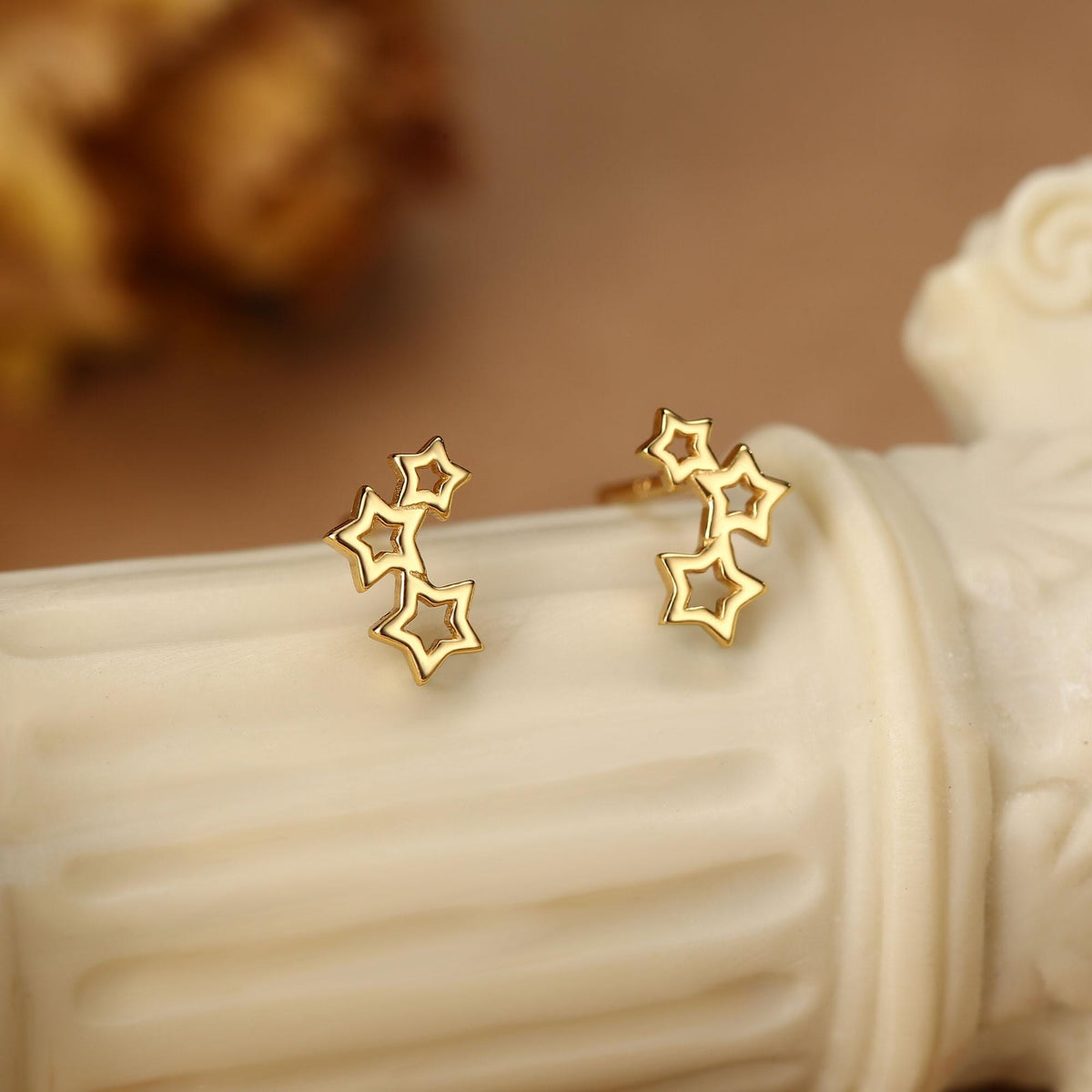 Sterling Silver Triple Star Climber Stud Earrings