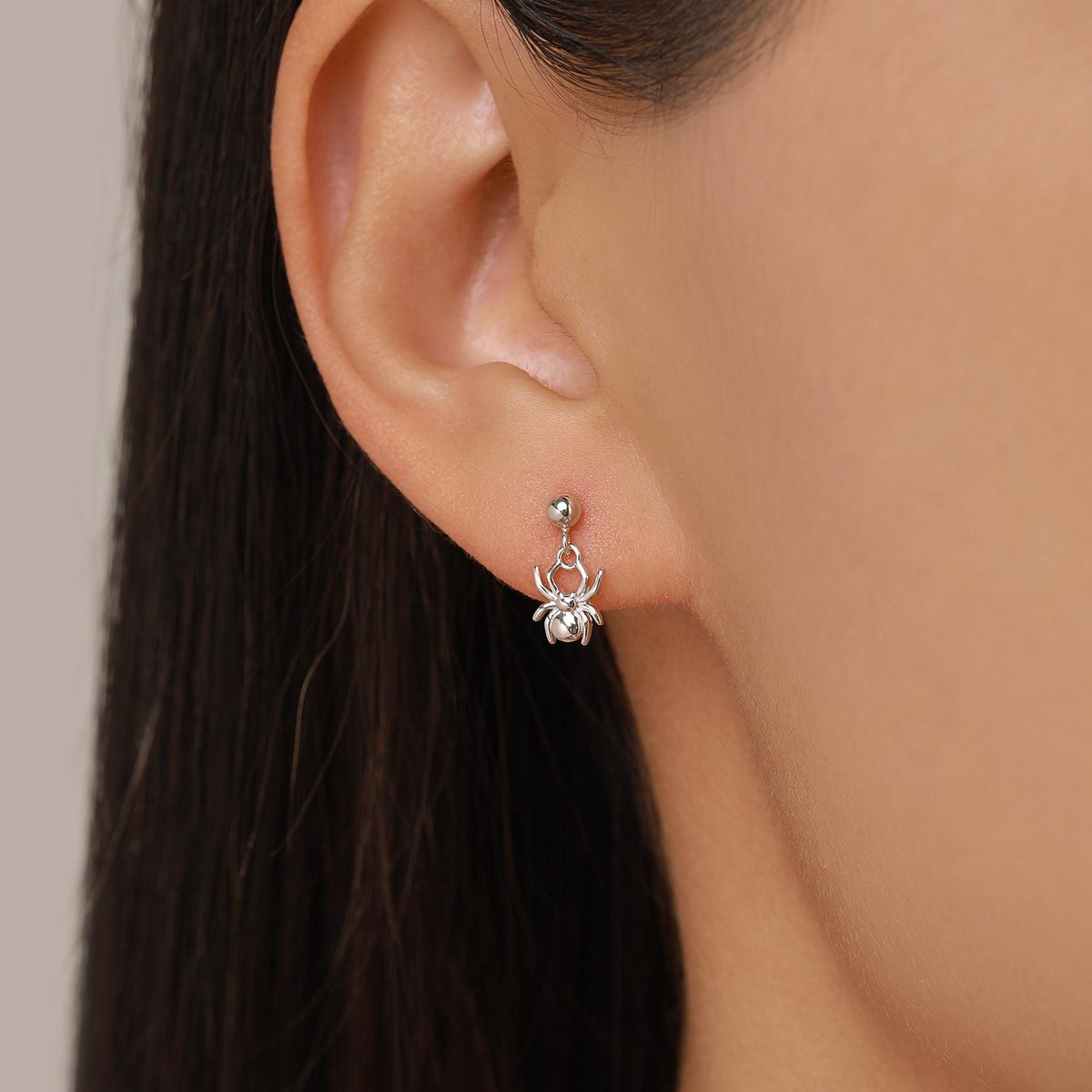 Sterling Silver Asymmetrical Spider Drop Stud Earrings