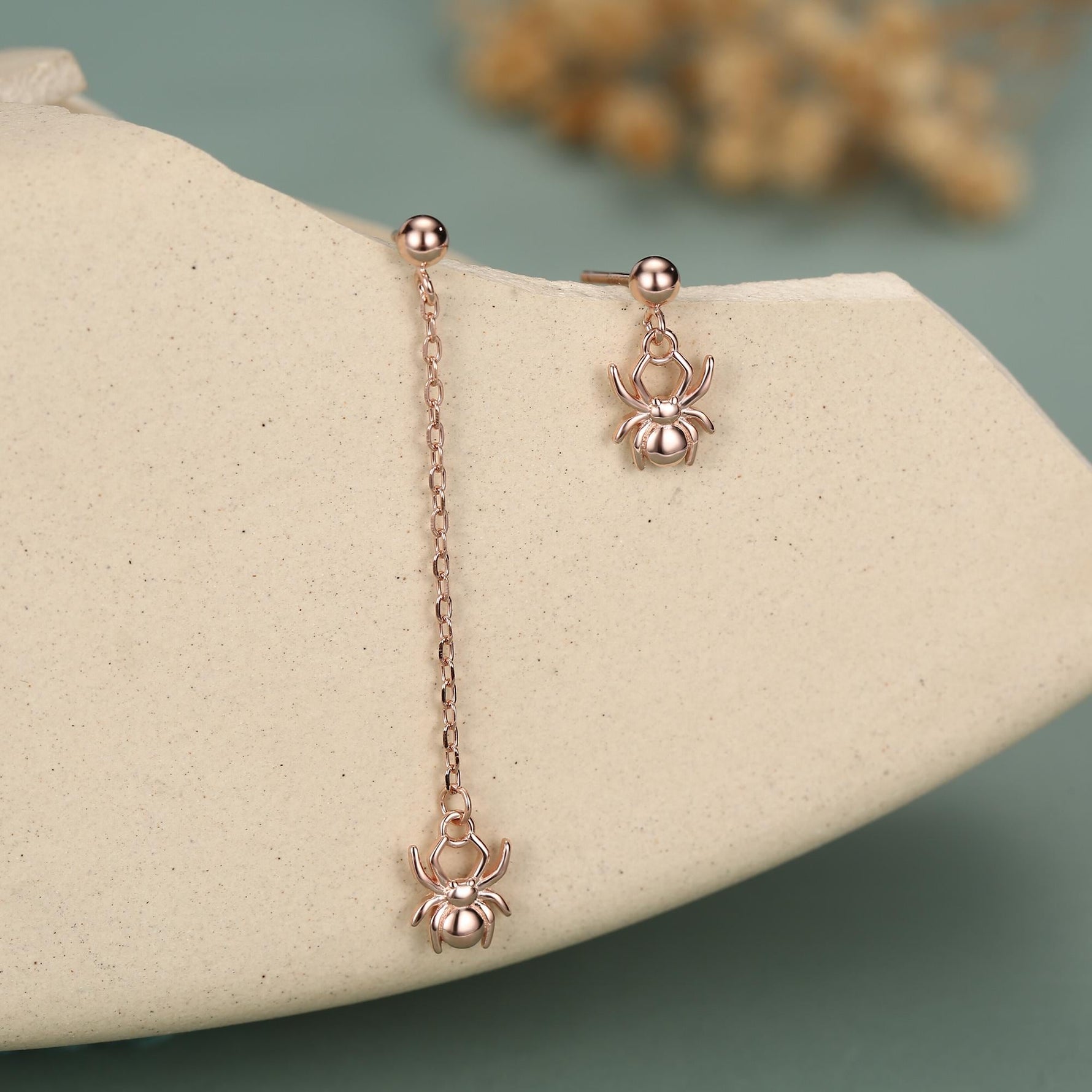 Sterling Silver Asymmetrical Spider Drop Stud Earrings