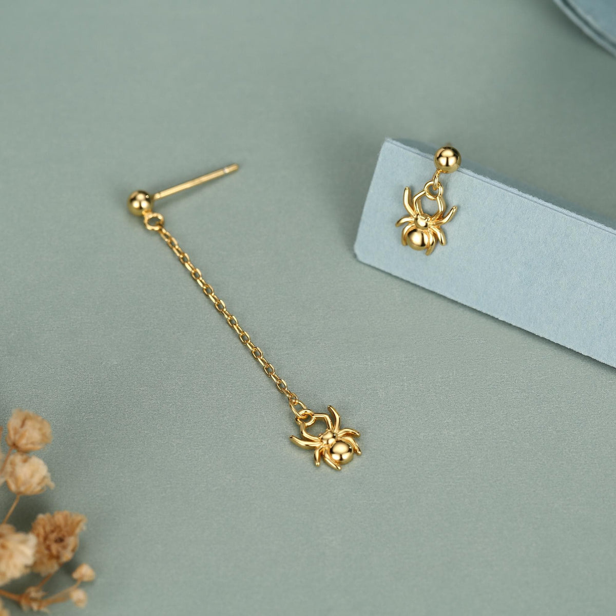 Sterling Silver Asymmetrical Spider Drop Stud Earrings