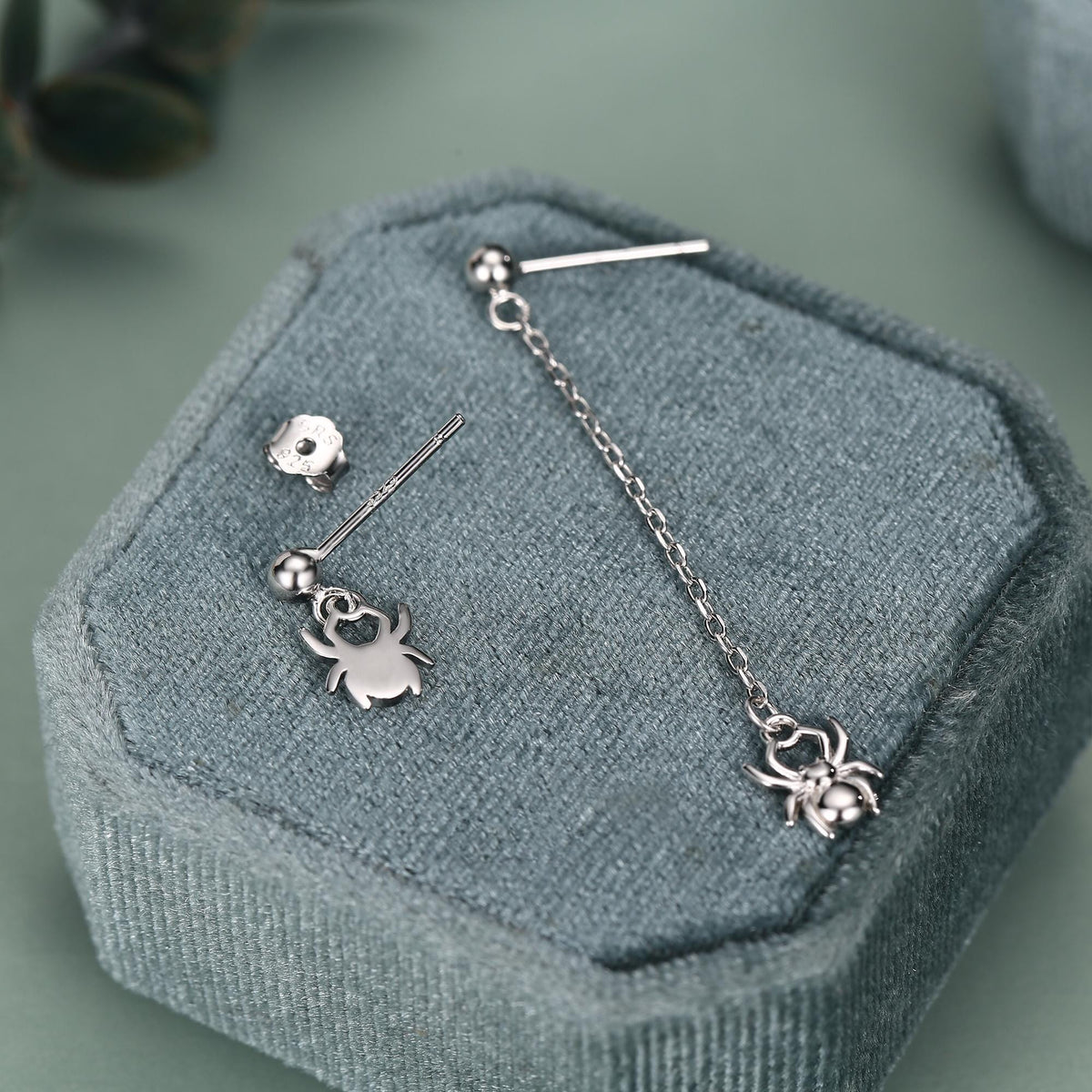 Sterling Silver Asymmetrical Spider Drop Stud Earrings