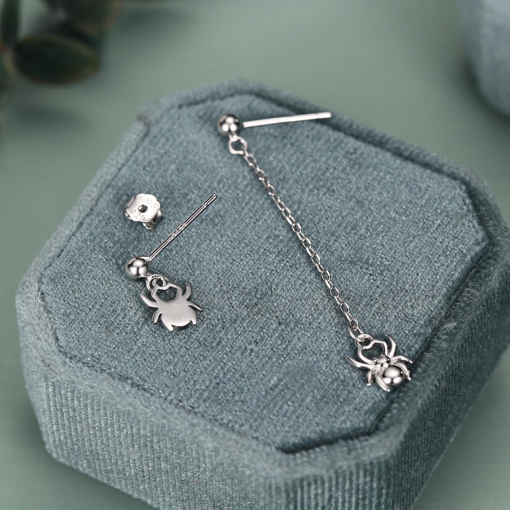 Sterling Silver Asymmetrical Spider Drop Stud Earrings