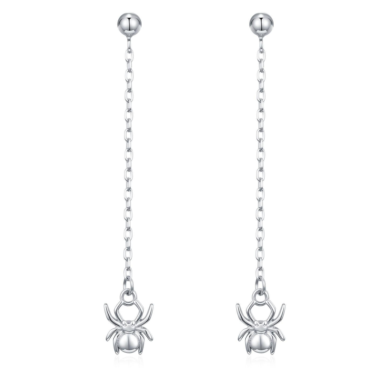 Sterling Silver Spider Chain Drop Stud Earrings