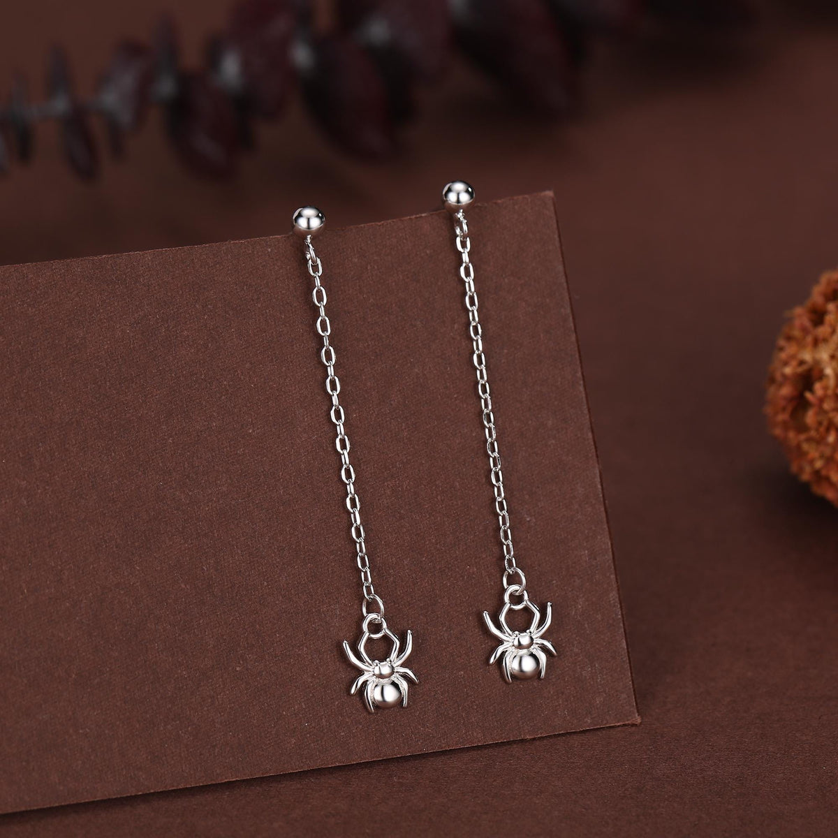 Sterling Silver Spider Chain Drop Stud Earrings