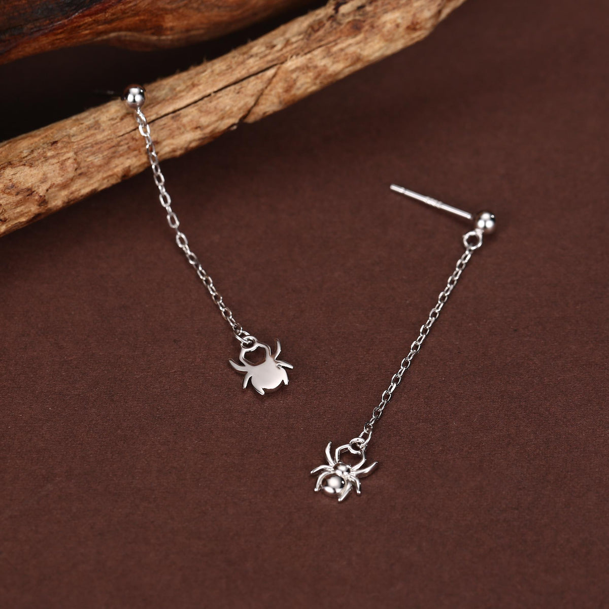 Sterling Silver Spider Chain Drop Stud Earrings