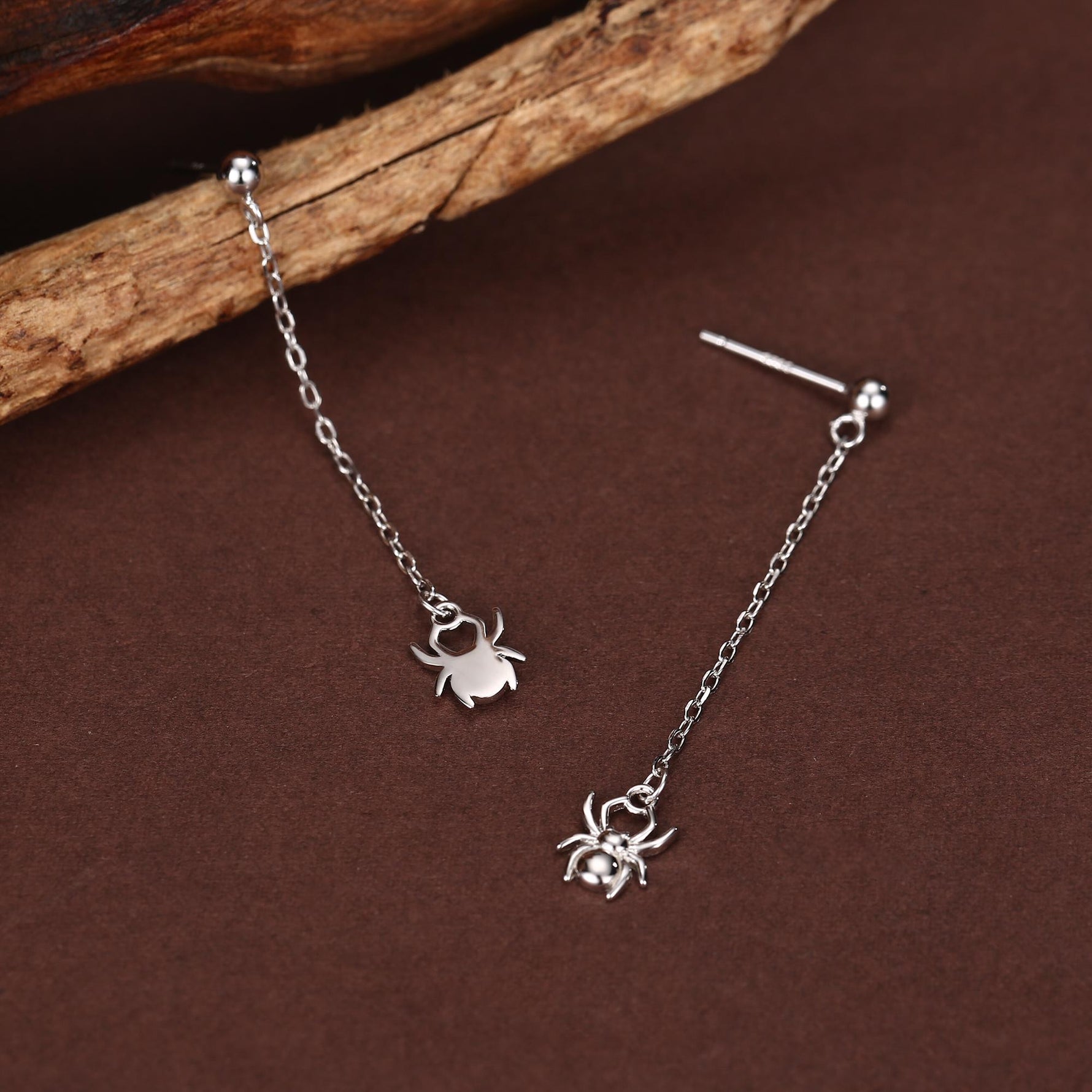 Sterling Silver Spider Chain Drop Stud Earrings