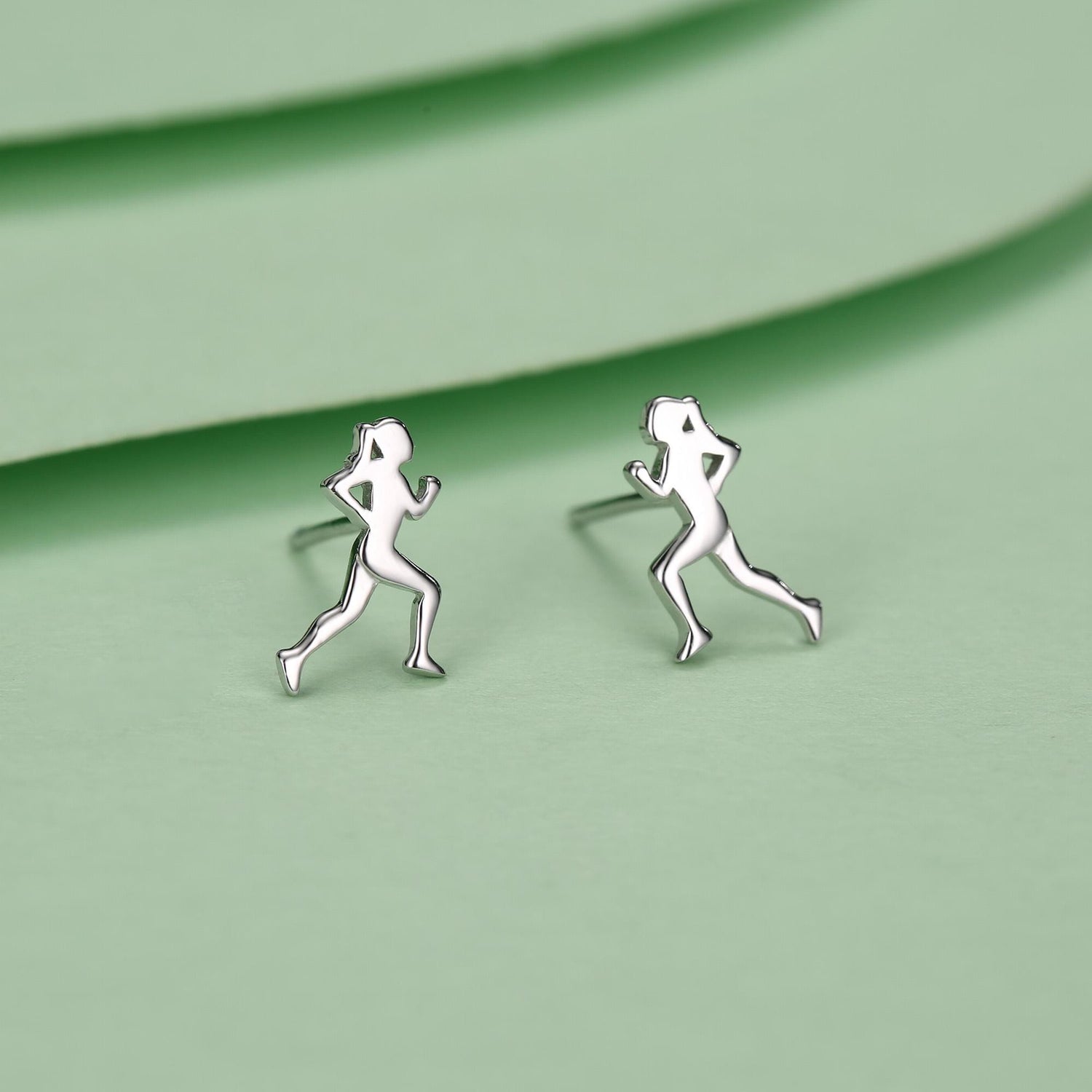 Sterling Silver Tiny Female Running Figure Stud Earrings