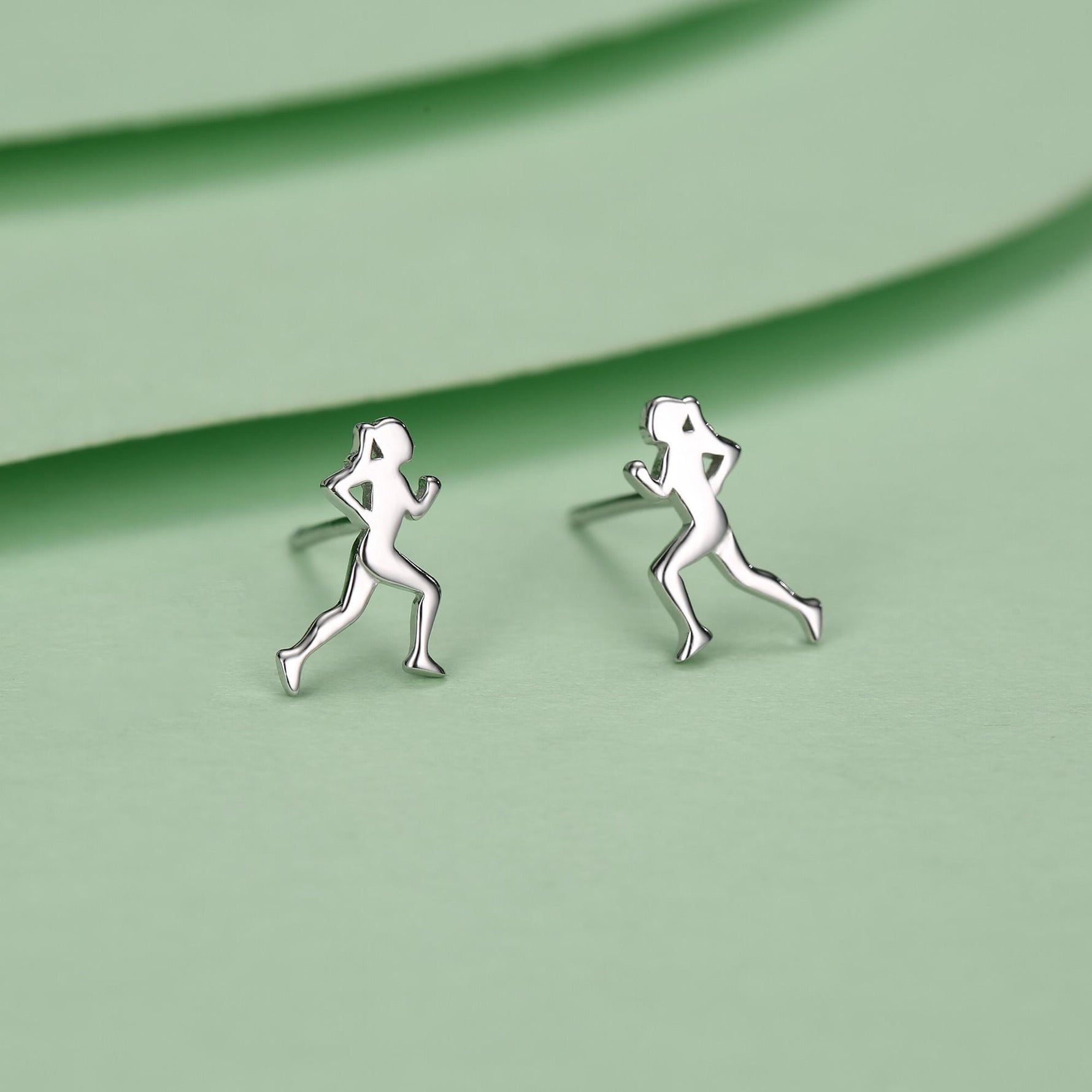 Sterling Silver Tiny Female Running Figure Stud Earrings