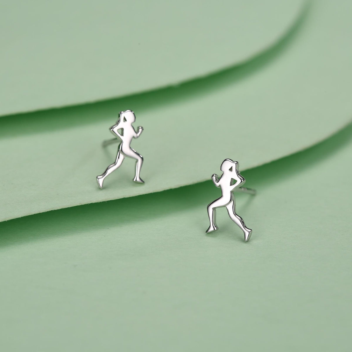 Sterling Silver Tiny Female Running Figure Stud Earrings