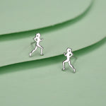 Sterling Silver Tiny Female Running Figure Stud Earrings
