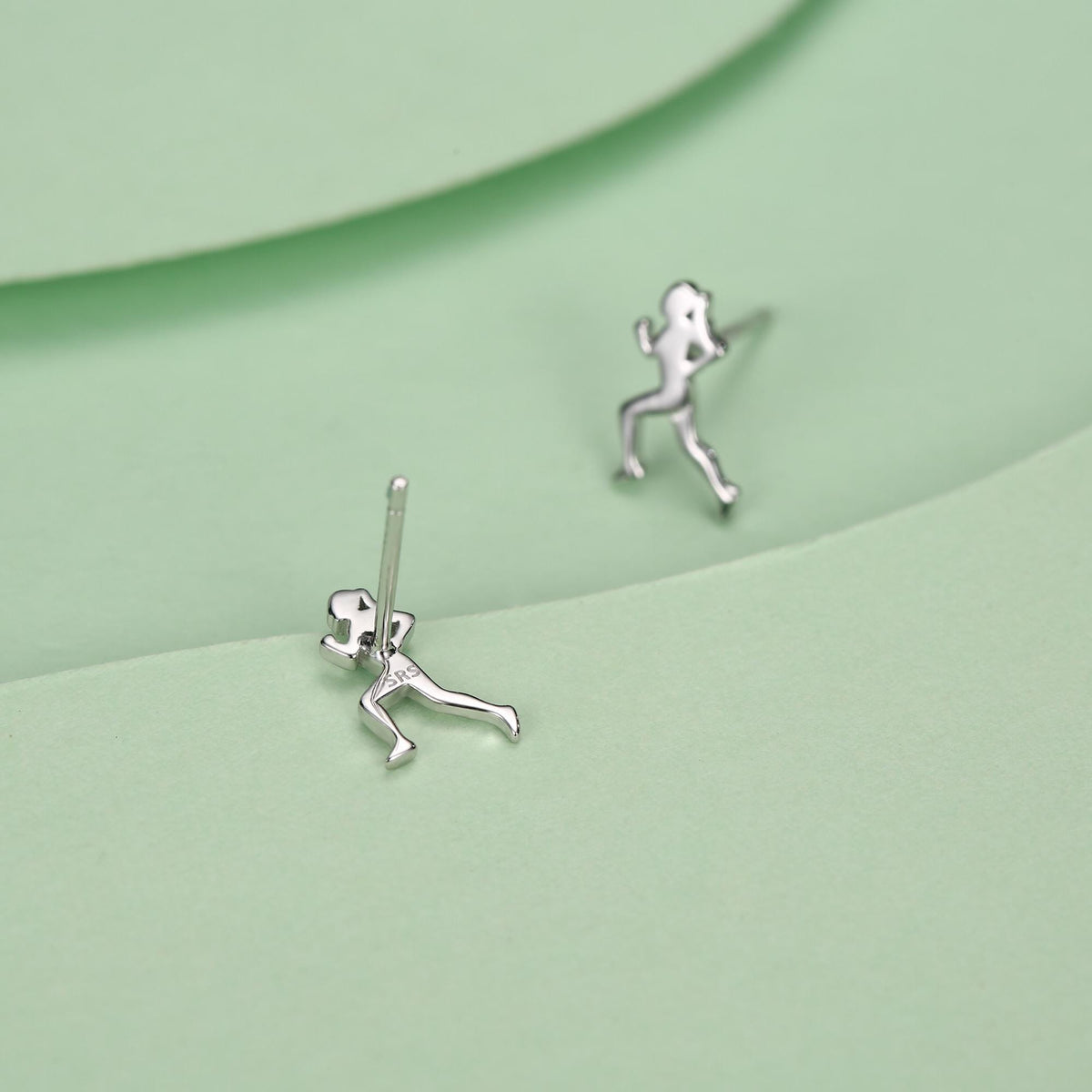 Sterling Silver Tiny Female Running Figure Stud Earrings