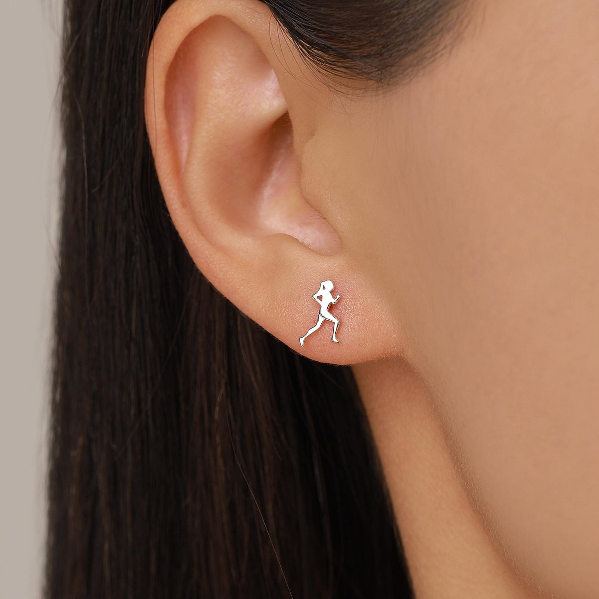 Sterling Silver Tiny Female Running Figure Stud Earrings