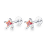 Sterling Silver AB Aurora CZ Star Flat Back Labret Earrings