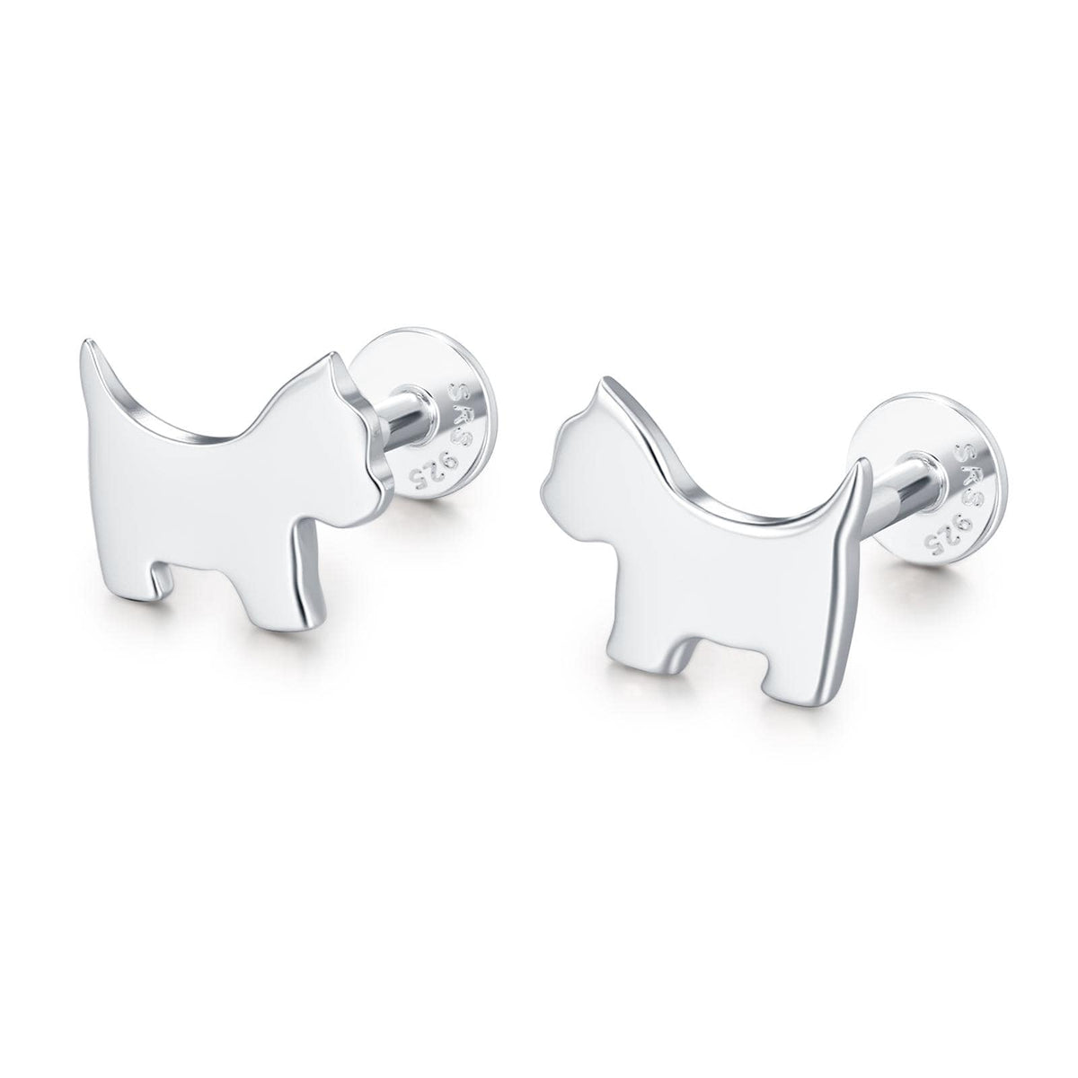 Sterling Silver Westie Flat Back Labret Earrings