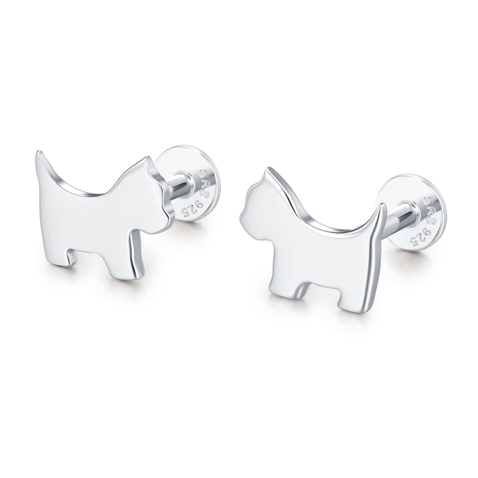 Sterling Silver Westie Flat Back Labret Earrings