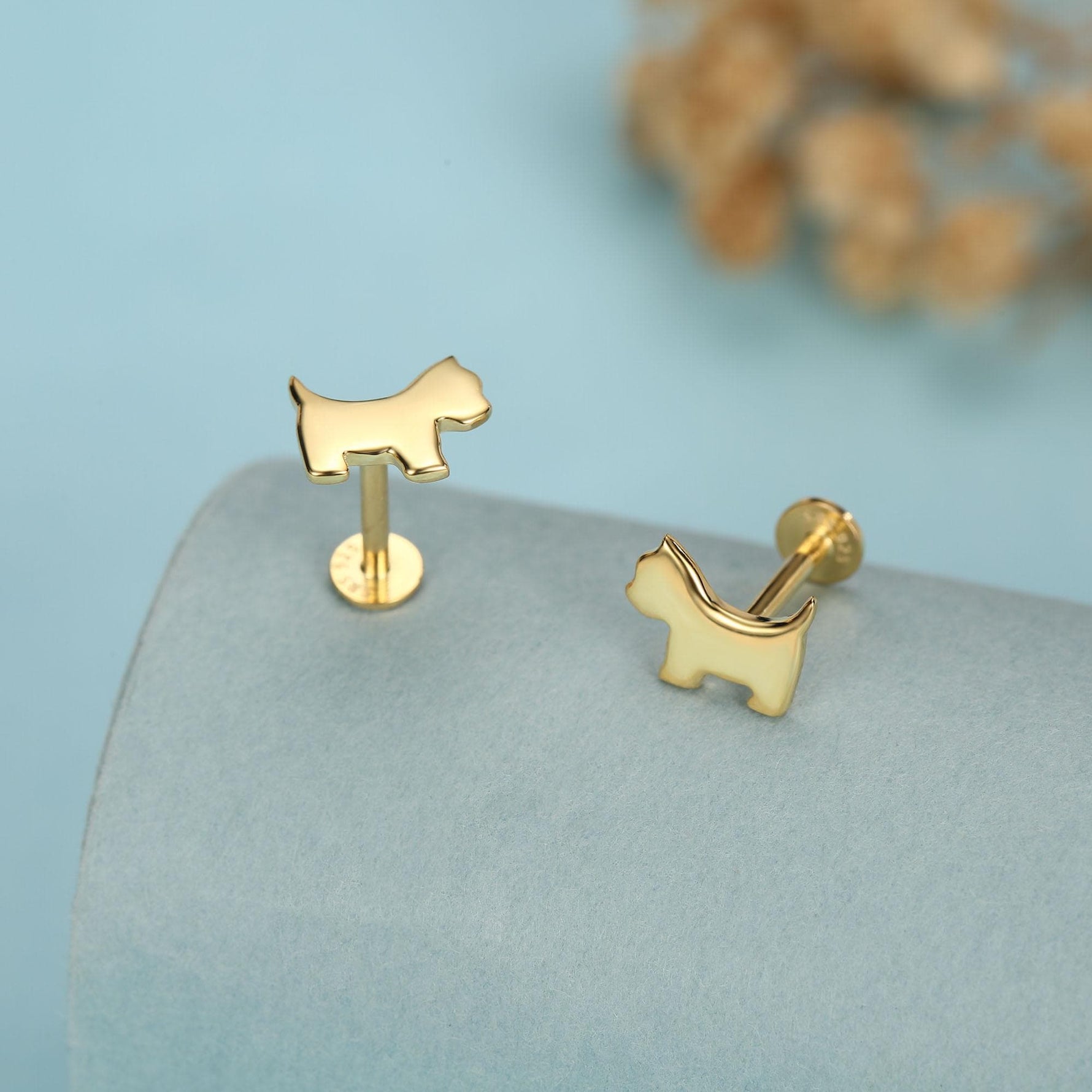 Sterling Silver Westie Flat Back Labret Earrings