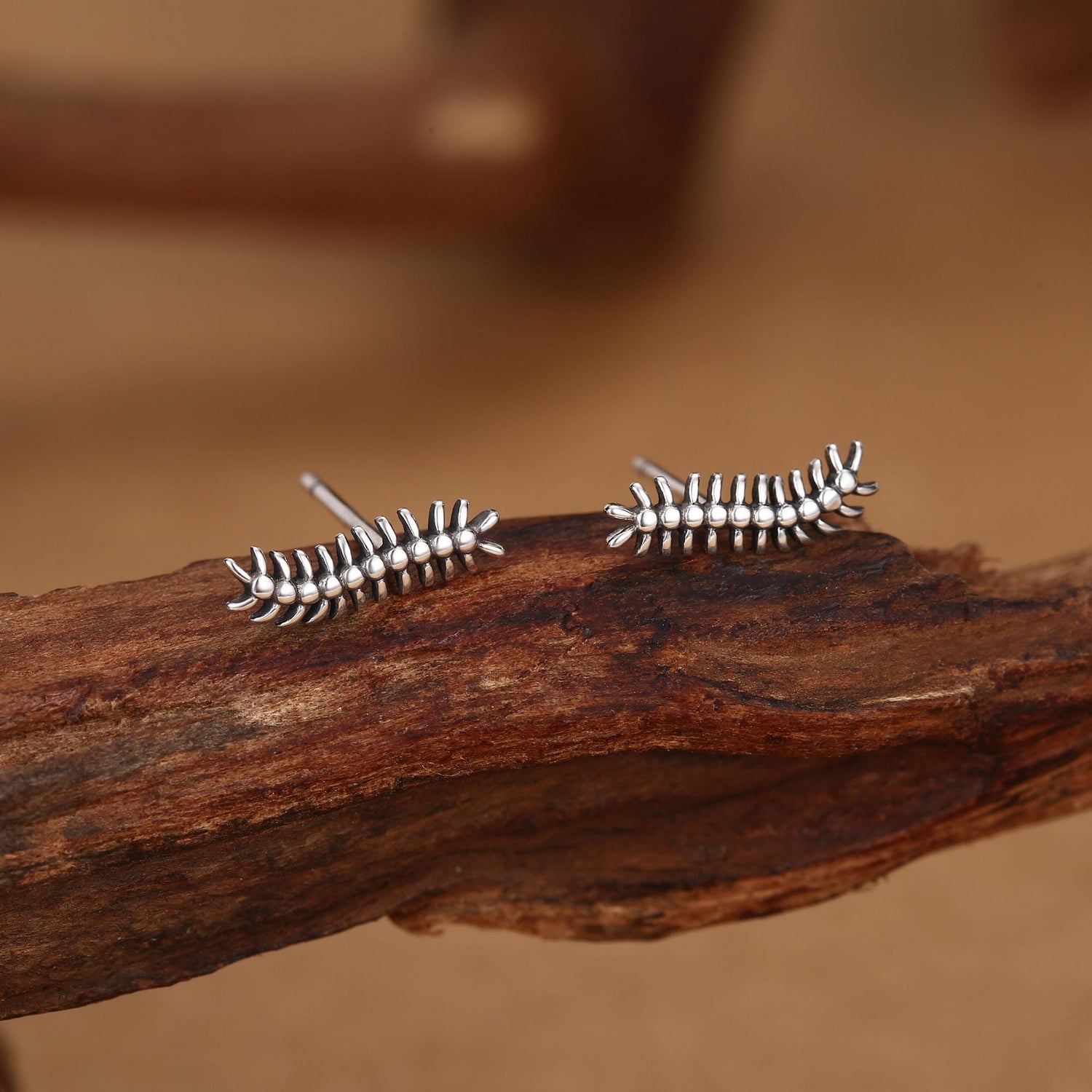 Sterling Silver Tiny Centipede Crawling Stud Earrings