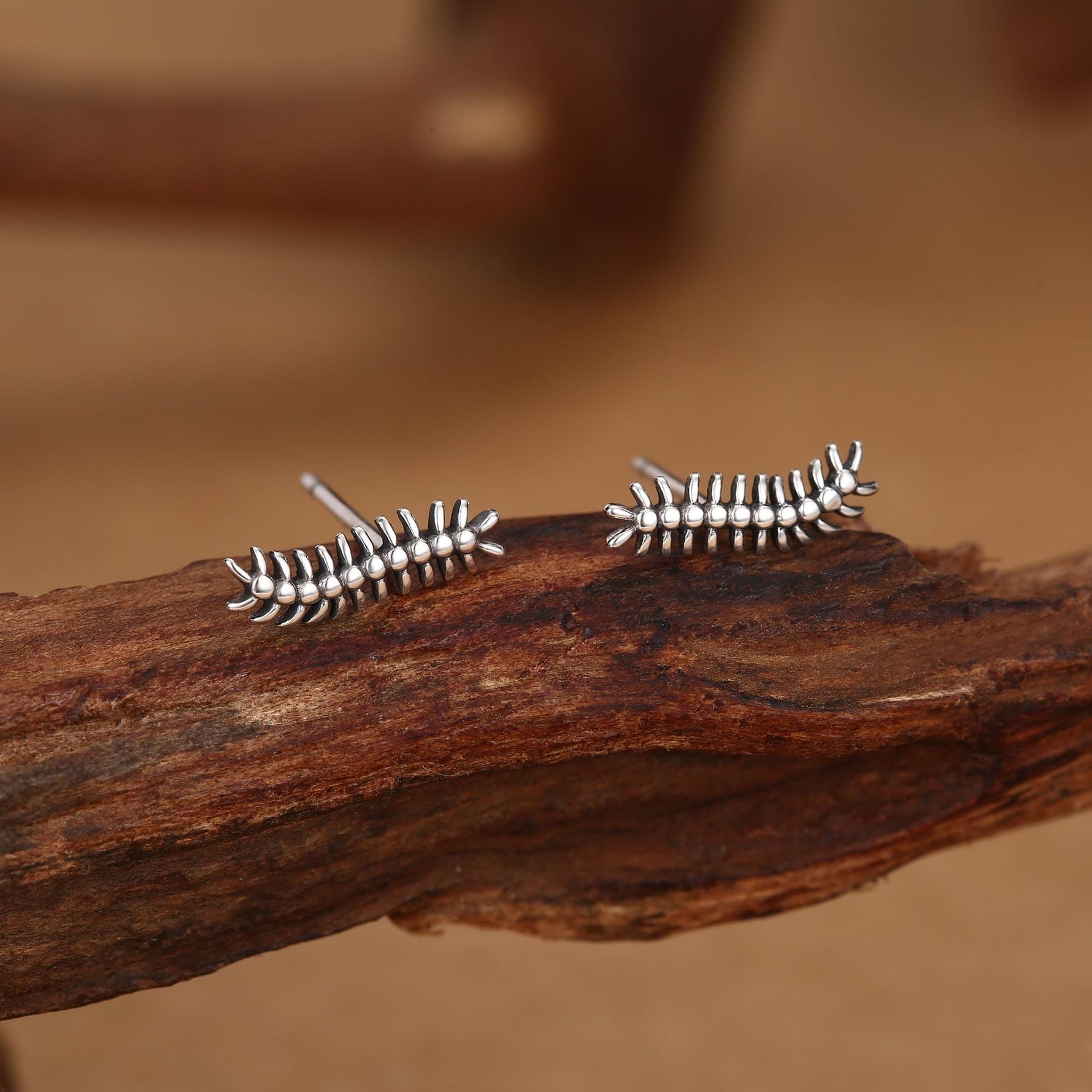 Sterling Silver Tiny Centipede Crawling Stud Earrings