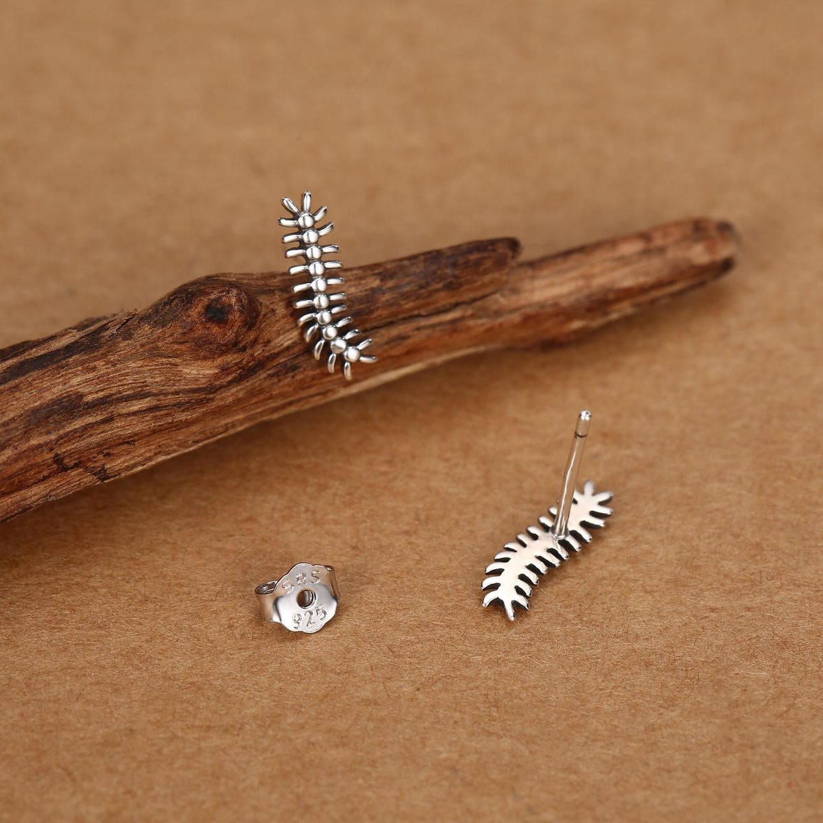 Sterling Silver Tiny Centipede Crawling Stud Earrings
