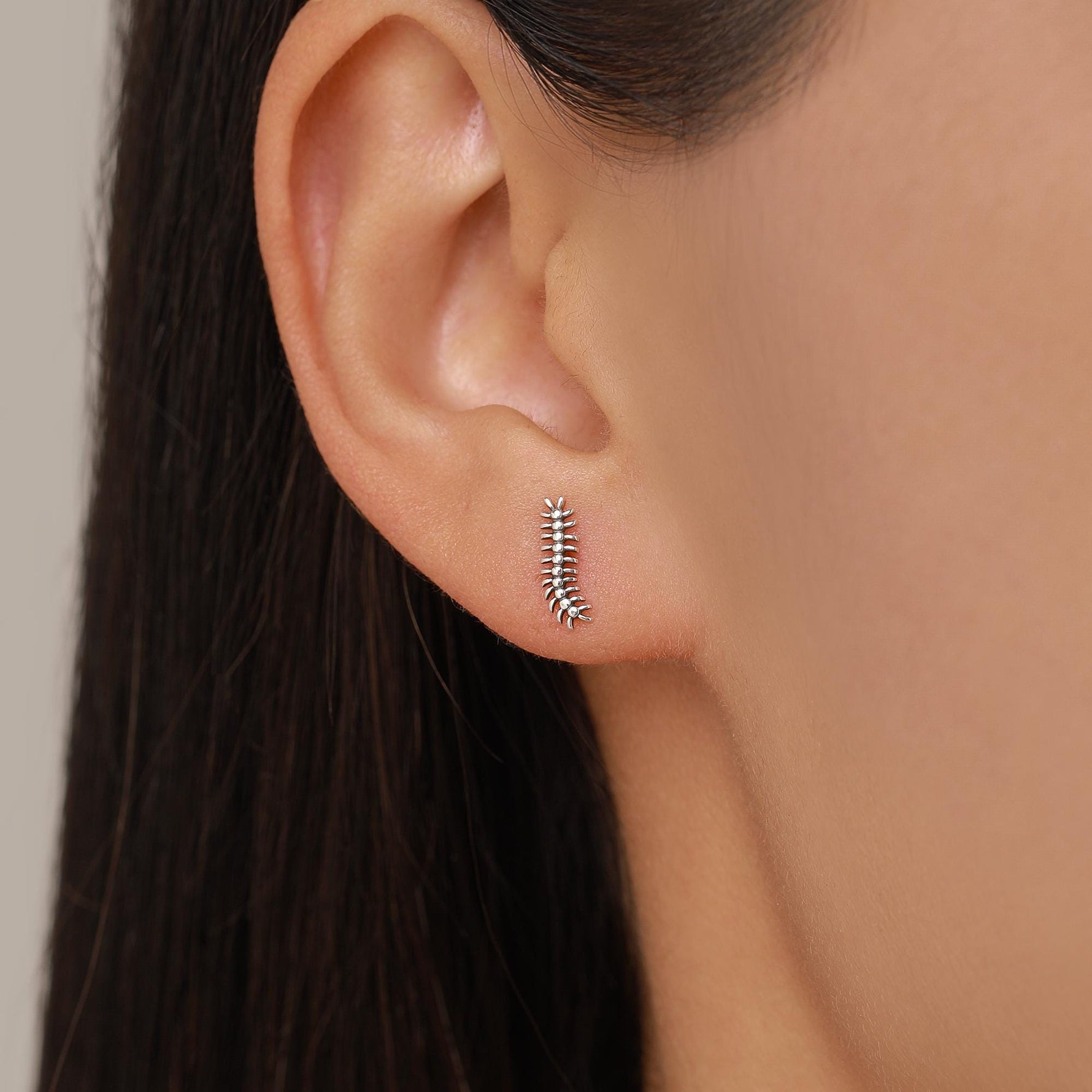 Sterling Silver Tiny Centipede Crawling Stud Earrings