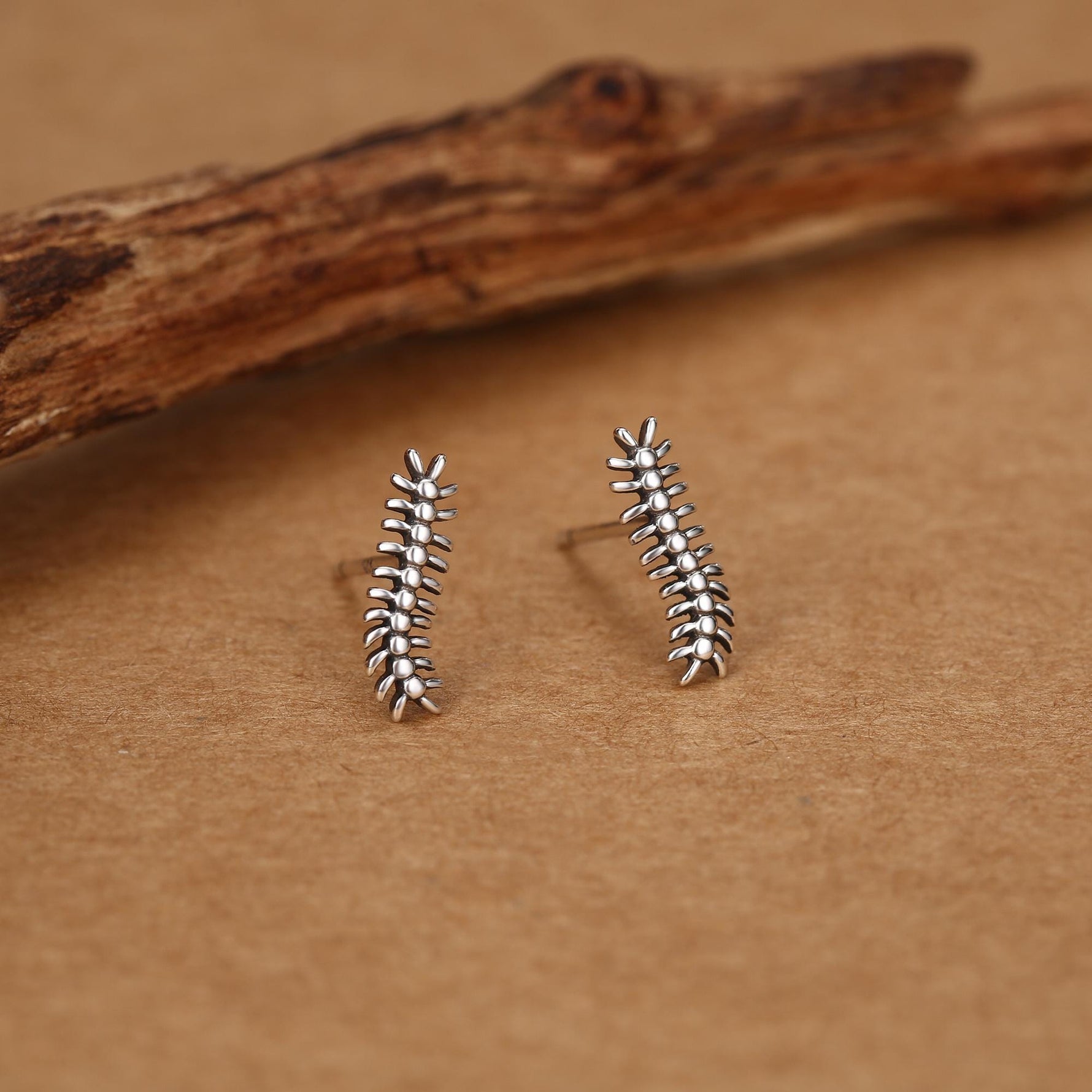 Sterling Silver Tiny Centipede Crawling Stud Earrings