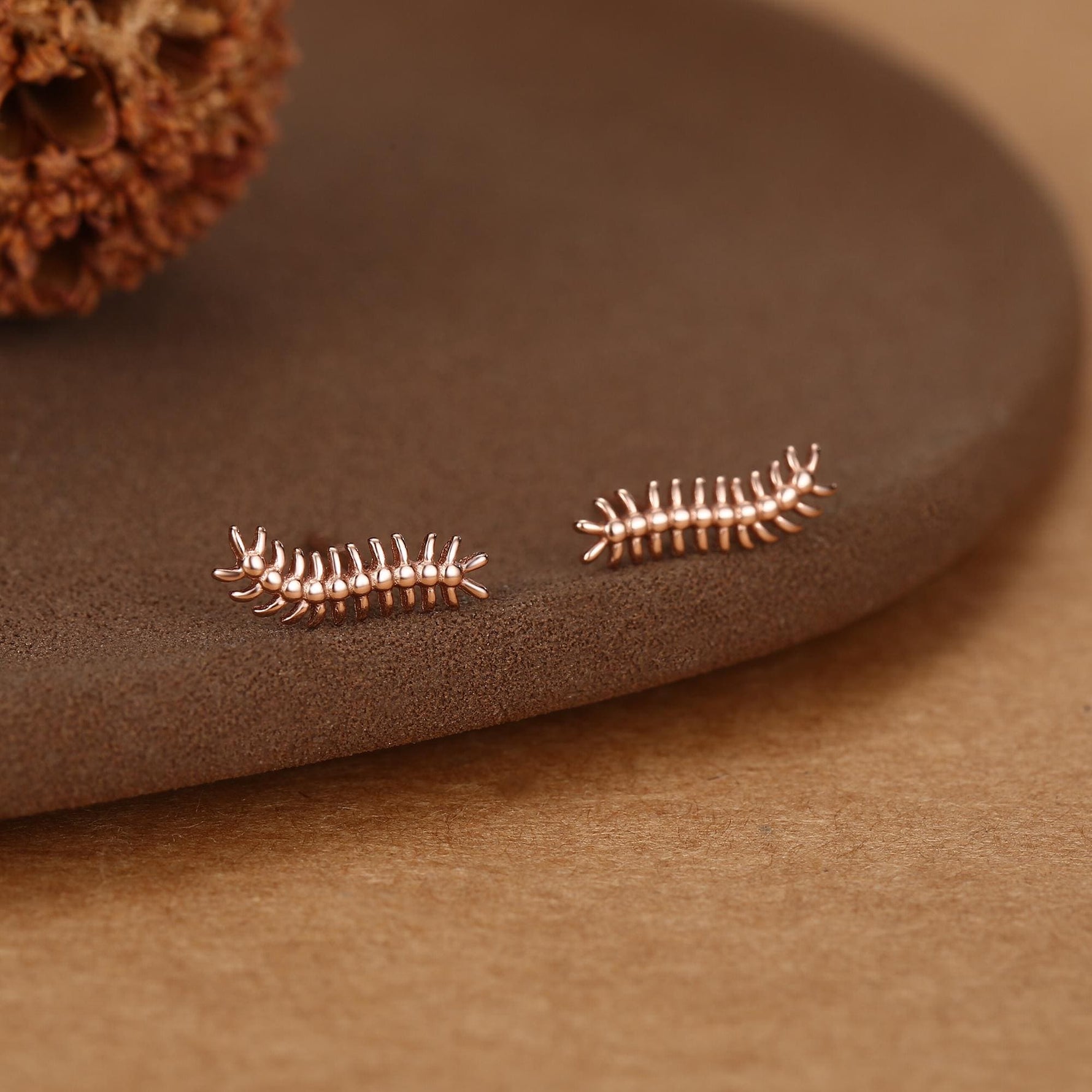 Sterling Silver Tiny Centipede Crawling Stud Earrings