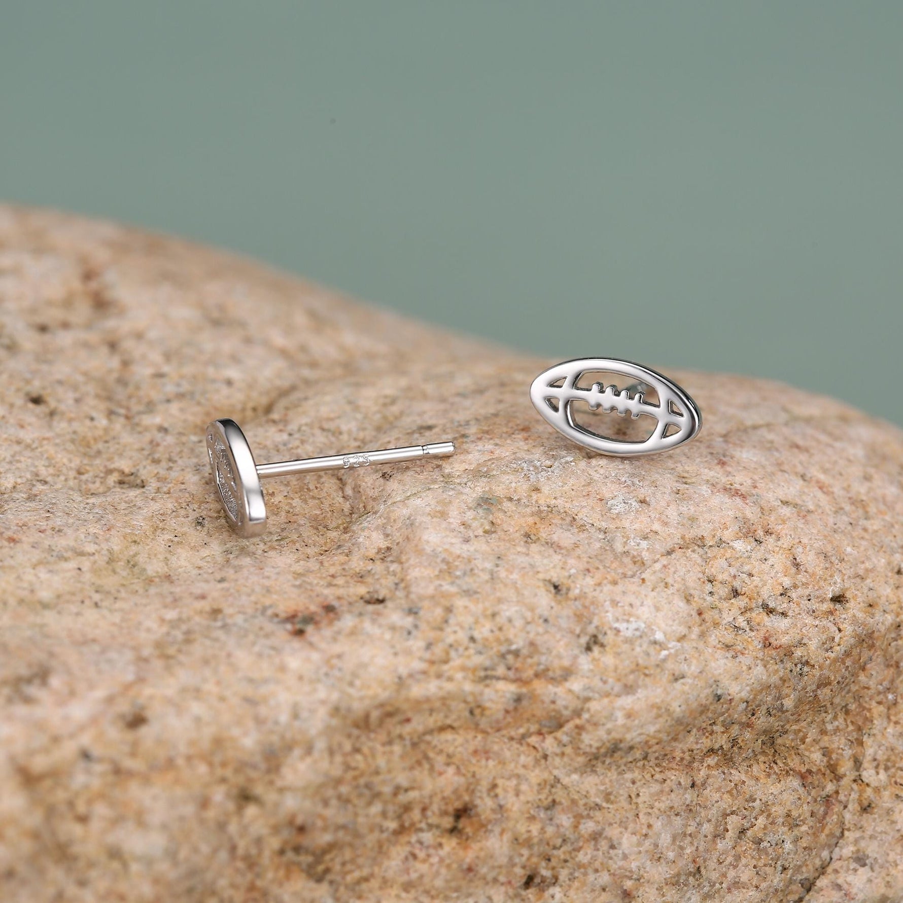 Sterling Silver Rugby Ball Stud Earrings