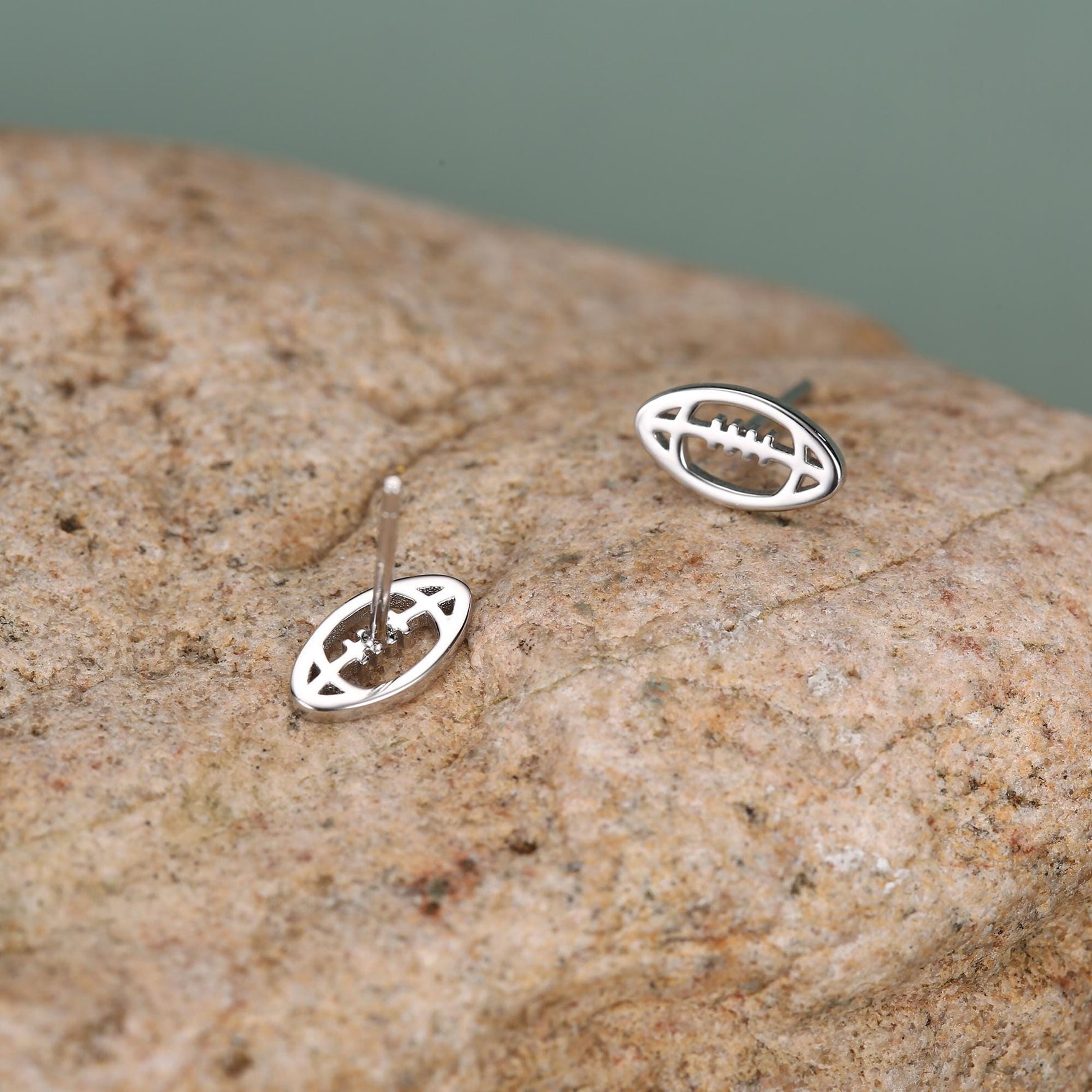 Sterling Silver Rugby Ball Stud Earrings