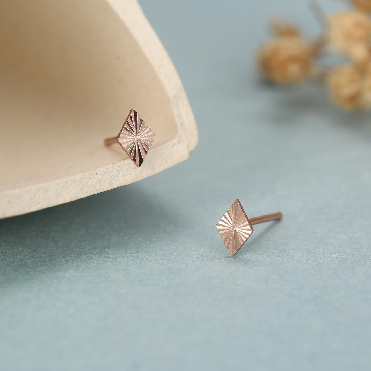 Sterling Silver Diamond Cut Rhombus Stud Earrings