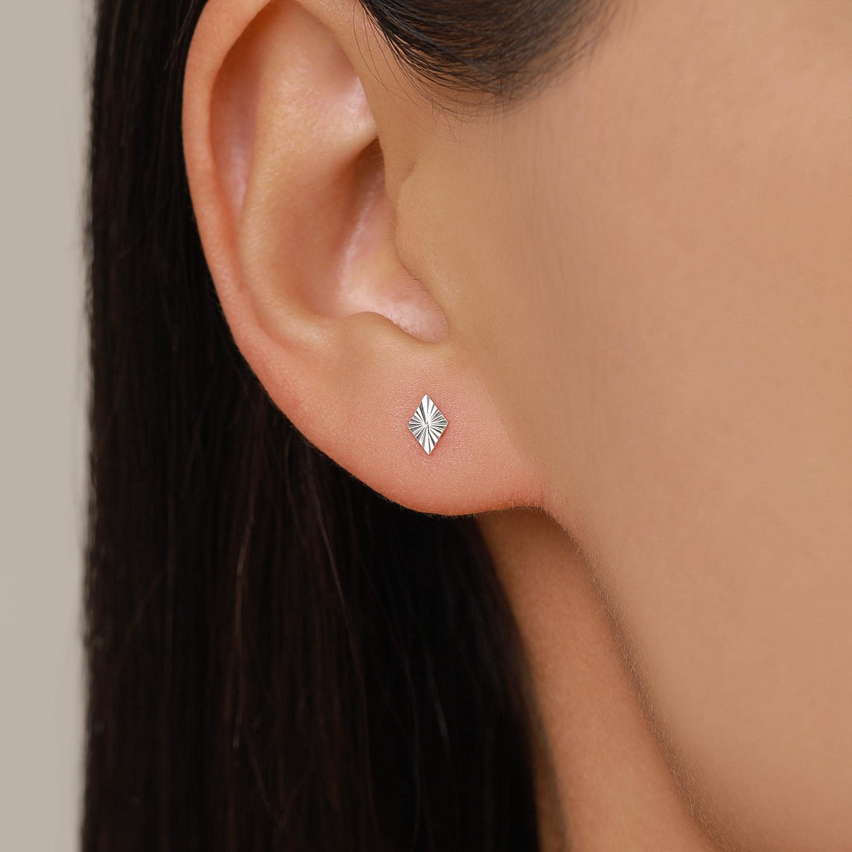 Sterling Silver Diamond Cut Rhombus 16G Flat Back Earrings