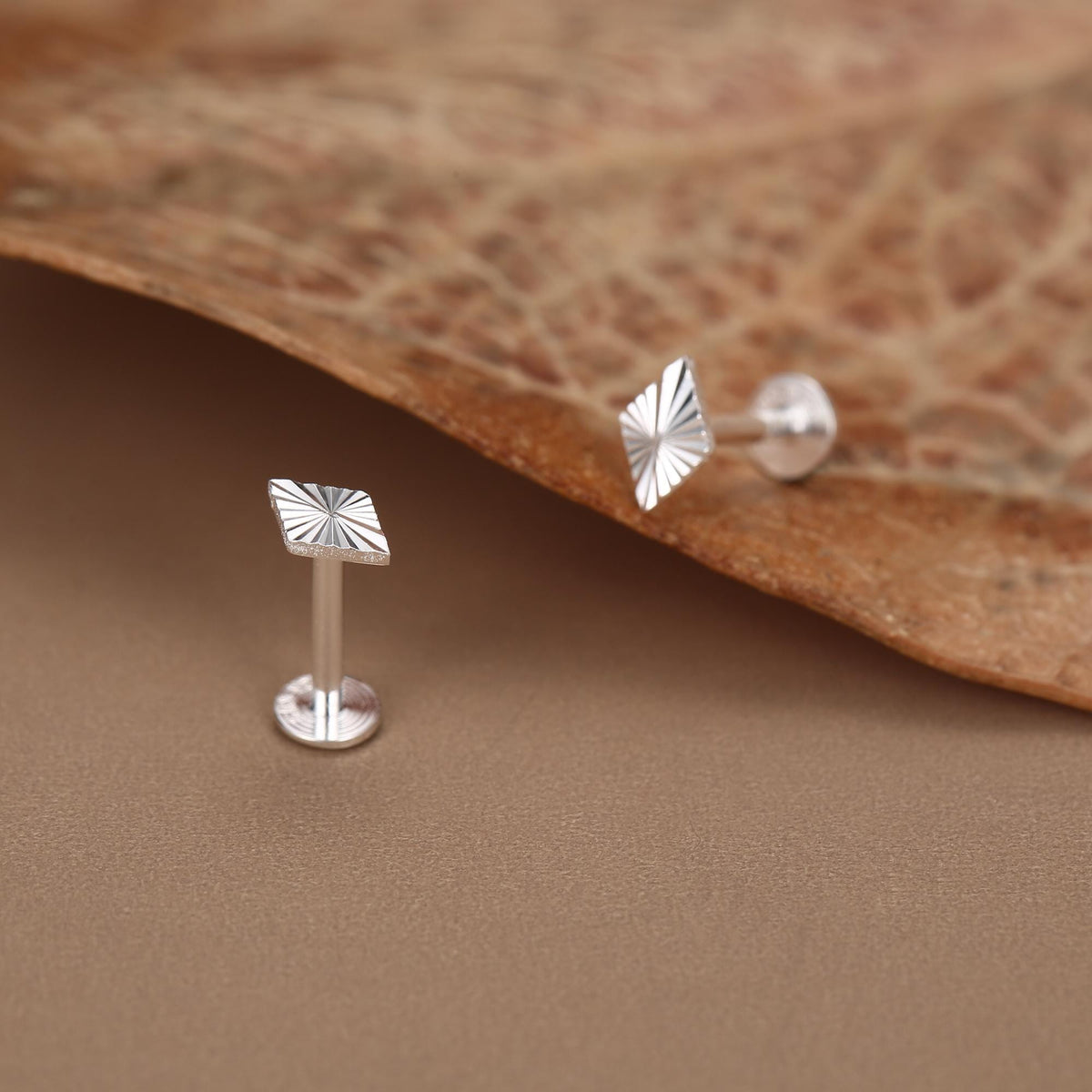 Sterling Silver Diamond Cut Rhombus 16G Flat Back Earrings