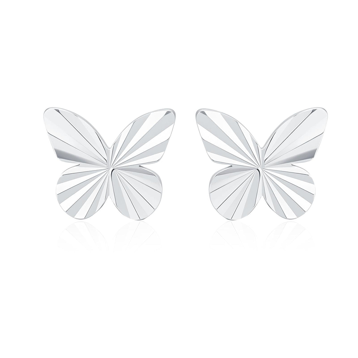 Sterling Silver Diamond Cut Sunburst Butterfly Stud Earrings