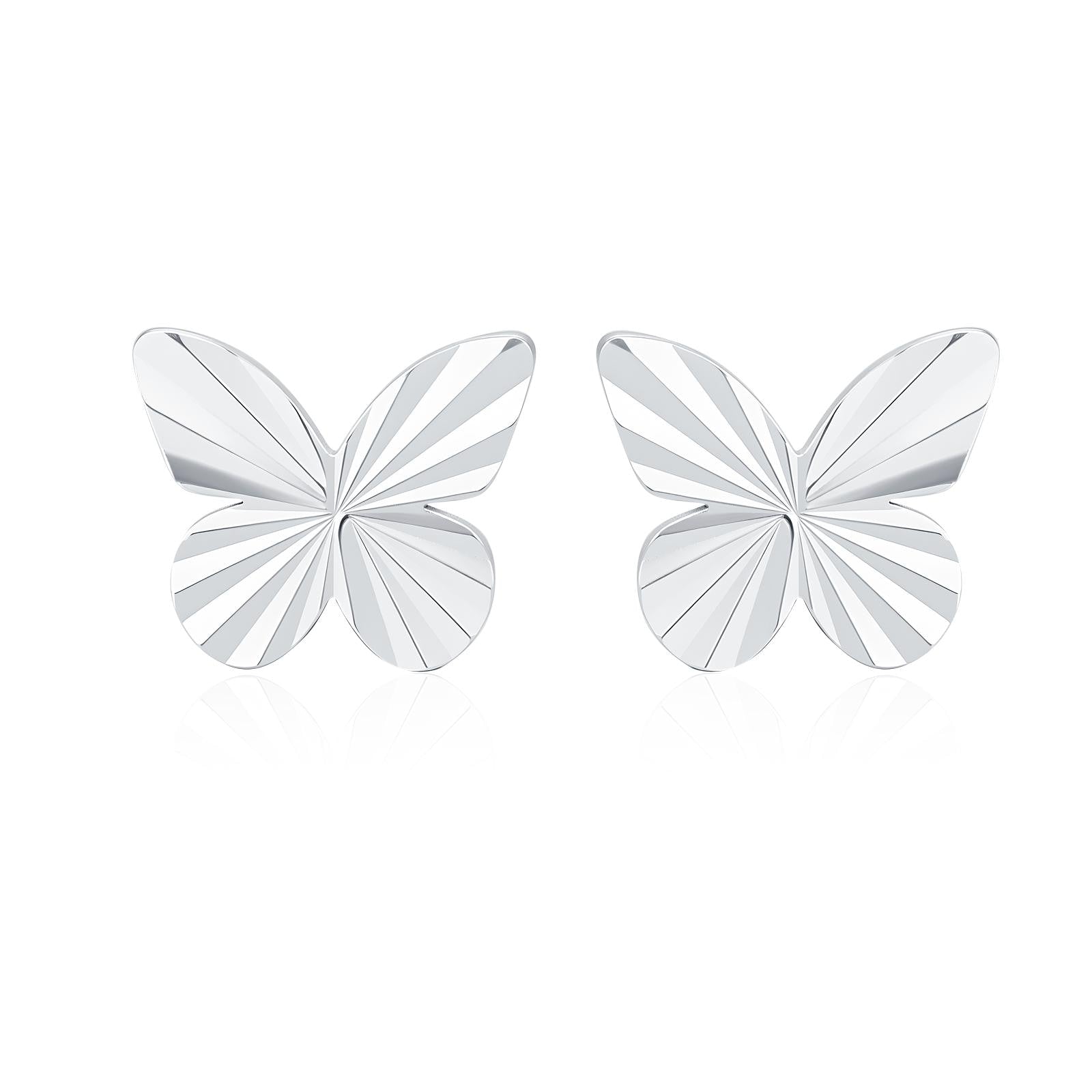 Sterling Silver Diamond Cut Sunburst Butterfly Stud Earrings