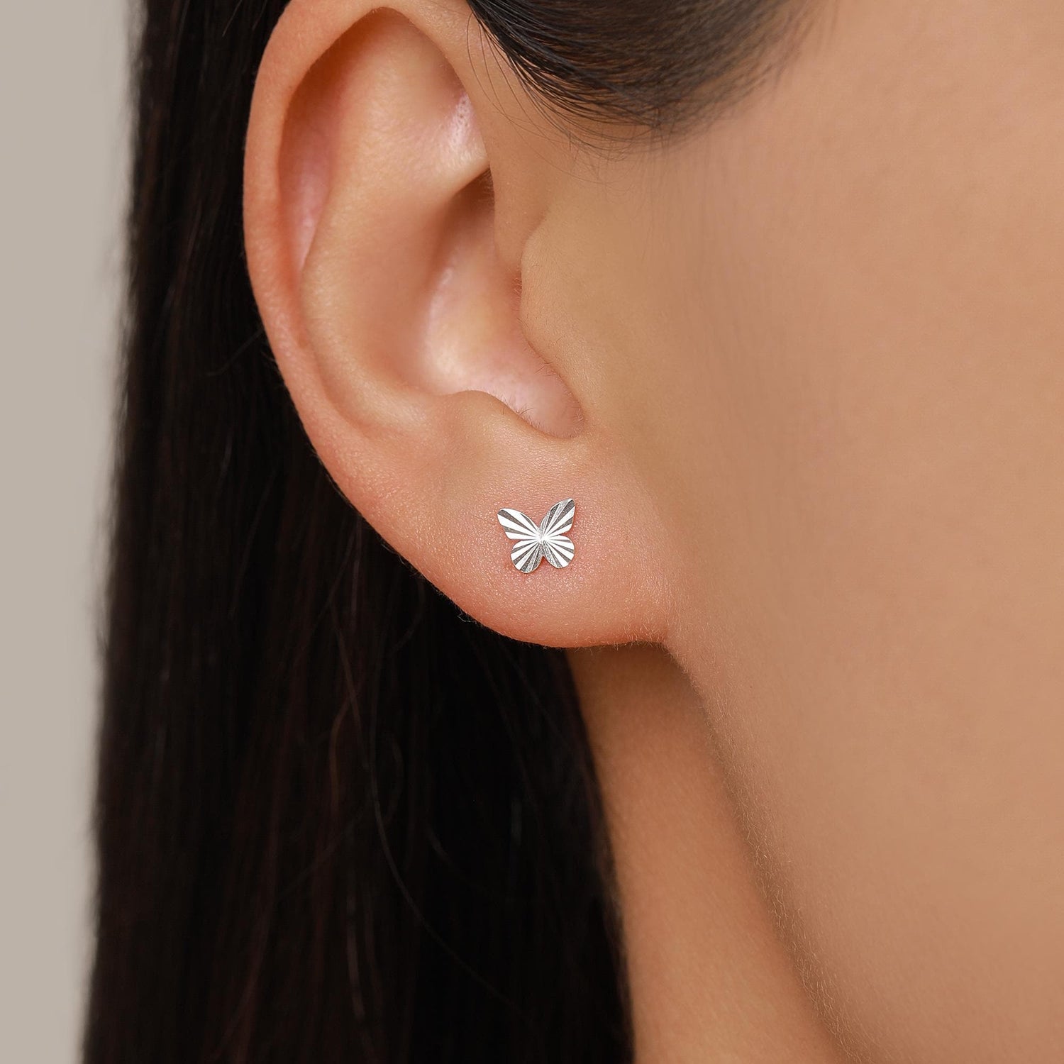 Sterling Silver Diamond Cut Sunburst Butterfly 16G Flat Back Earrings