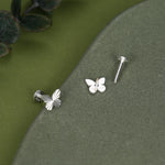Sterling Silver Diamond Cut Sunburst Butterfly 16G Flat Back Earrings