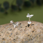 Sterling Silver Diamond Cut Sunburst Butterfly 16G Flat Back Earrings