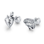 Sterling Silver Anatomical Heart and Brain Mismatched 18G Screw Back Earrings