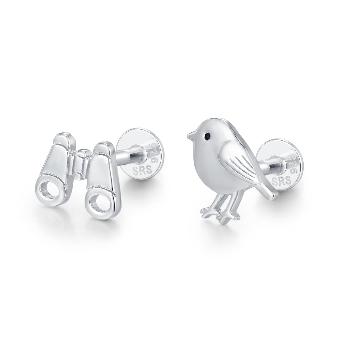 Sterling Silver Birdwatcher Mismatched 16G Flat Back Earrings