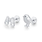 Sterling Silver Birdwatcher Mismatched 16G Flat Back Earrings