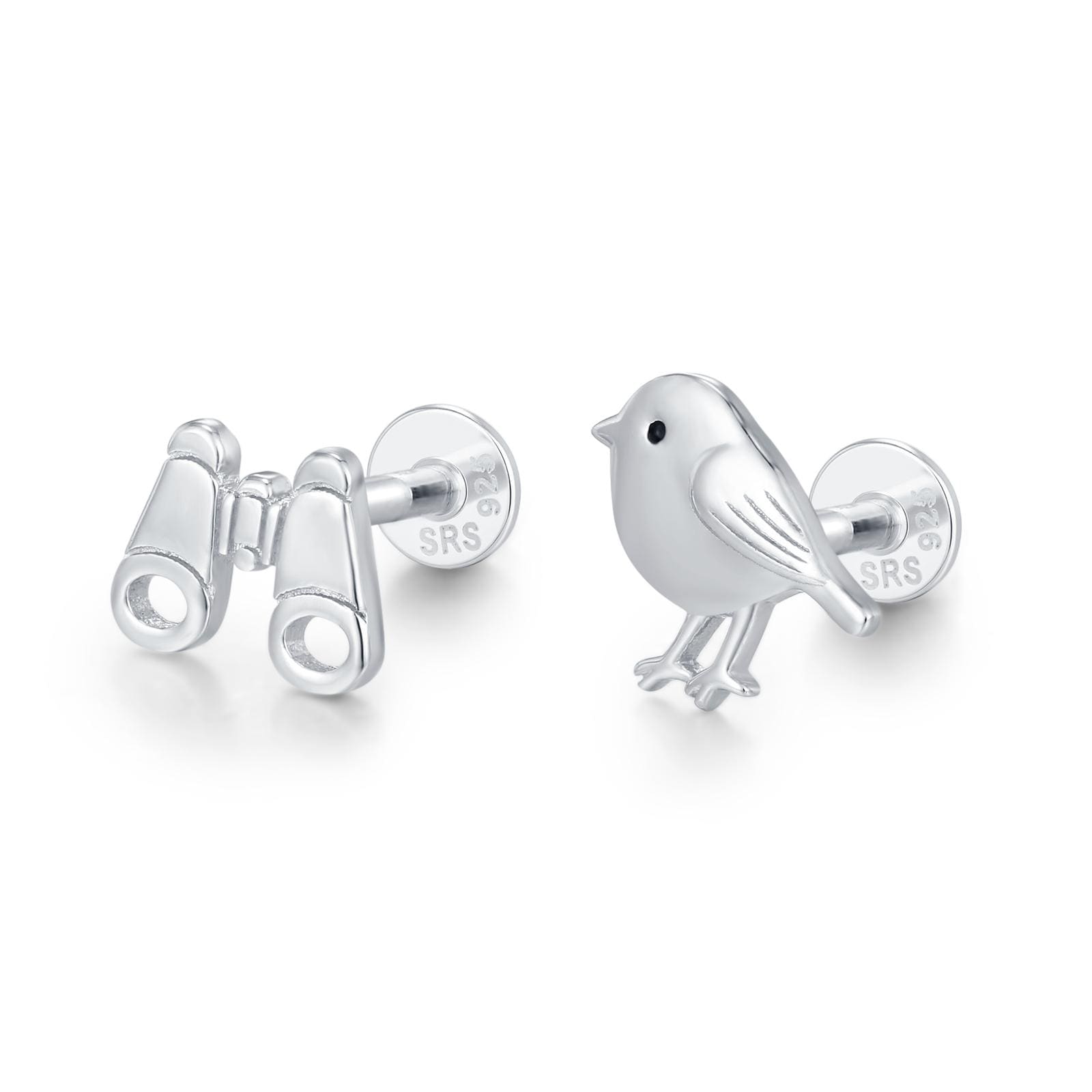 Sterling Silver Birdwatcher Mismatched 16G Flat Back Earrings