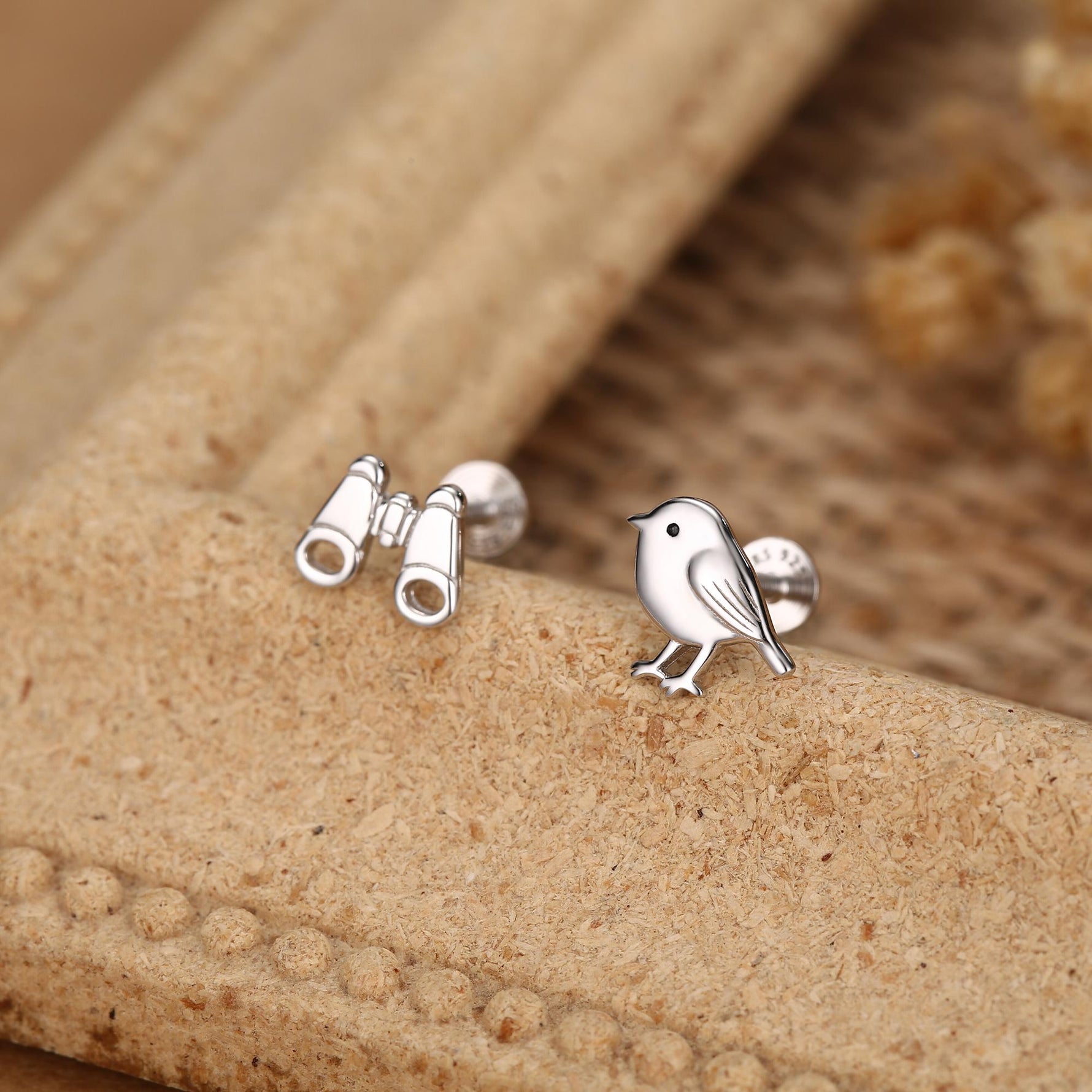 Sterling Silver Birdwatcher Mismatched 16G Flat Back Earrings
