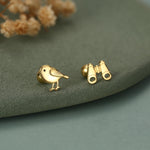 Sterling Silver Bird and Binoculars 18G Screw Back Mismatched Earrings